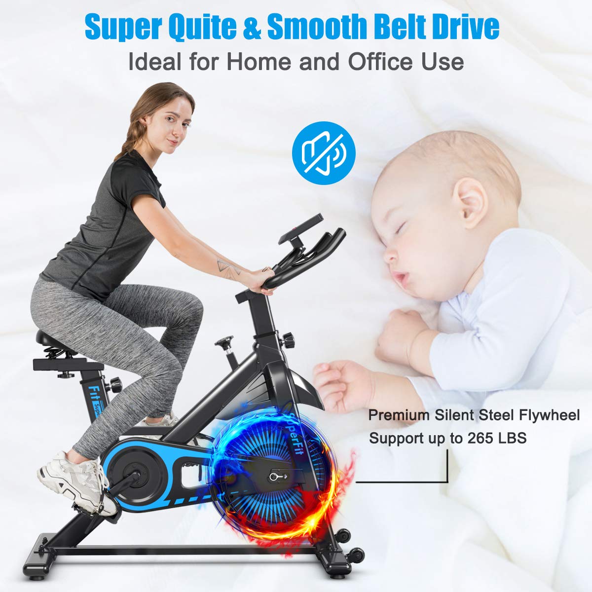 Goplus Indoor Cycling Bike - Silent Belt Drive Exercise Bike with Steel Flywheel, Adjustable Seat & Handlebar, LCD & Heart Rate Monitor - Perfect for Home Gym, Cardio Workout & Weight Loss Training