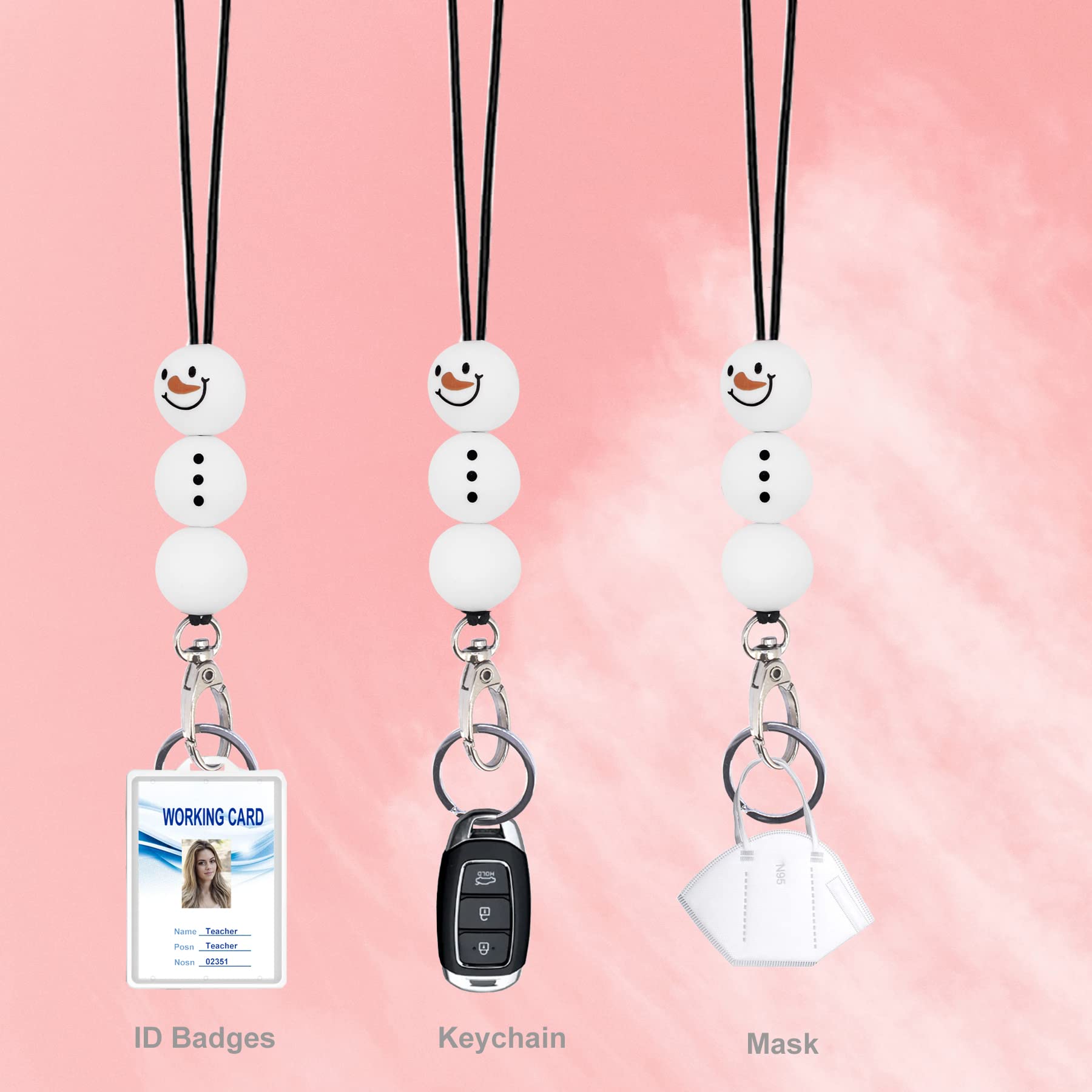 BIHRTC Teacher Lanyard with ID Badge Clip & Keychain - Durable Silicone Bead Neck Strap for School & Cruise
