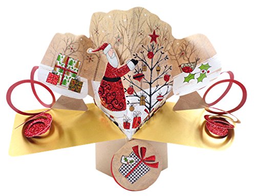 Second Nature Pop Ups XPOP029 Christmas Santa and Tree Pop Up Greeting Card - Perfect for Holiday Wishes, Gift Giving & Festive Decorations