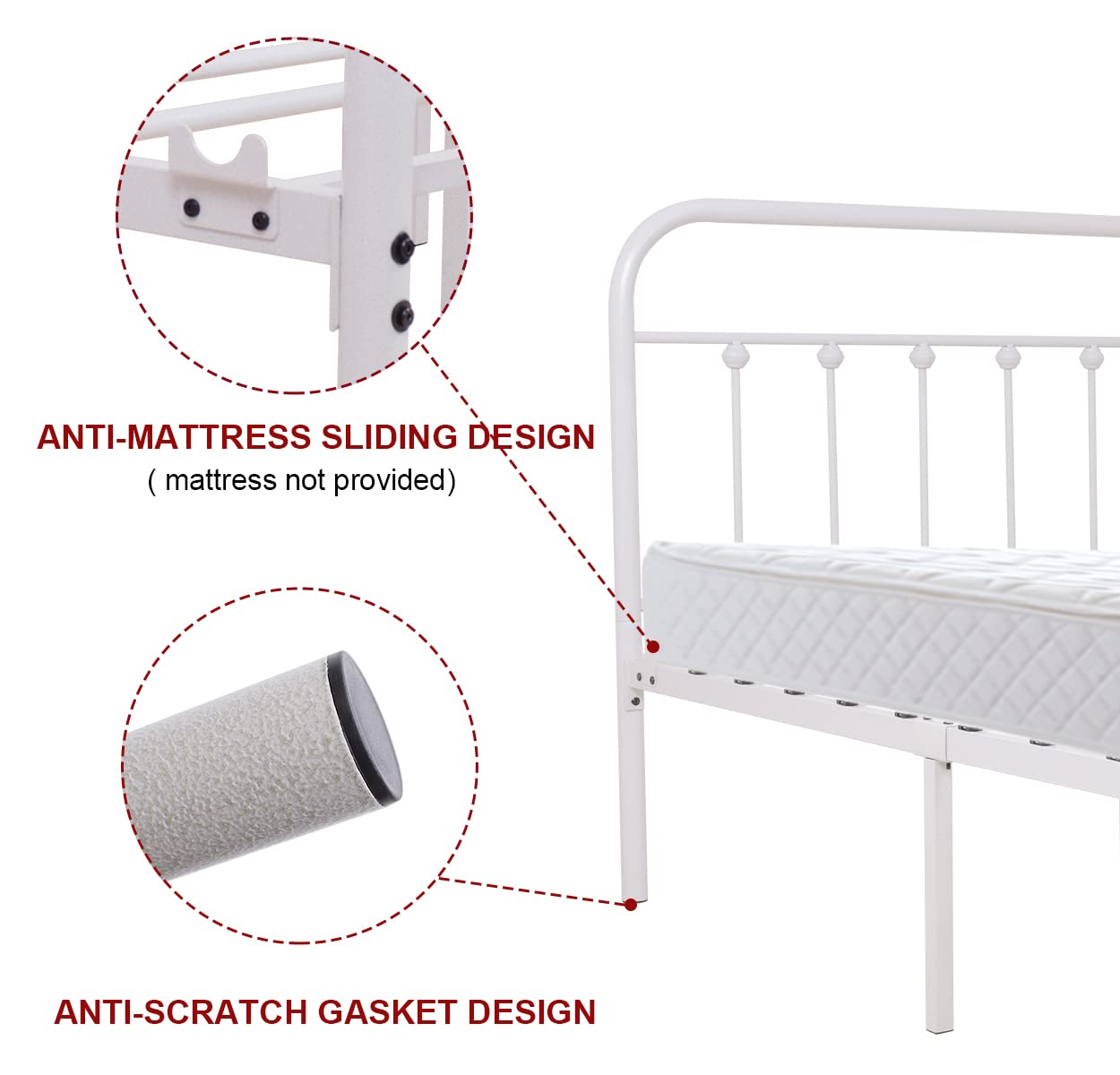 White Metal Bed Frame Full Size with Headboard & Footboard - Sturdy Platform Mattress Base with Metal Tube & Iron-Art Design - Perfect for Bedrooms, Guest Rooms & Dormitories (Full, White)