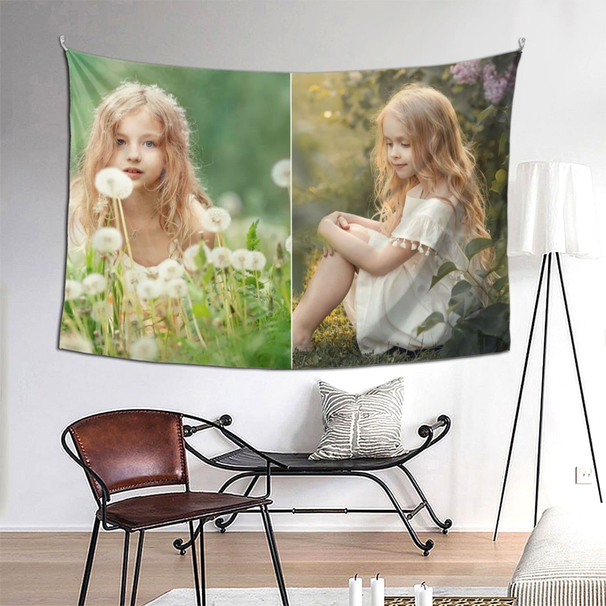 Custom Photo Tapestry Wall Hanging - Personalized Collage Wall Art for Weddings, Home Decor & Memorial Gifts (Horizontal 2-Picture Design) - Perfect for Living Rooms, Bedrooms & Special Events