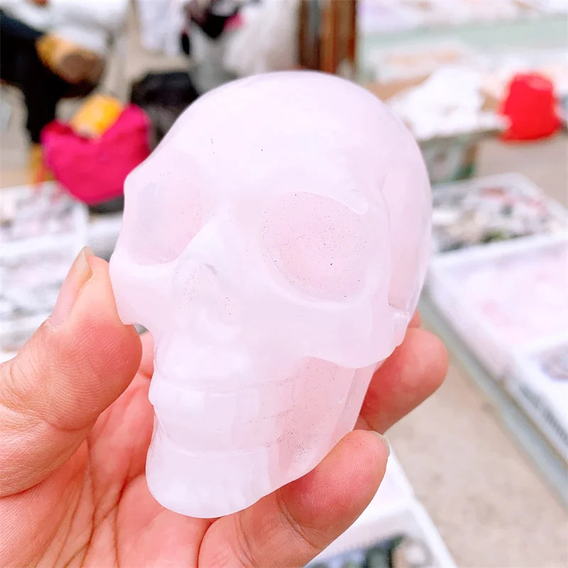 Natural Pink Calcite Skull Carving - Handcrafted Crystal Healing Stone for Feng Shui, Meditation & Home Decor (1PC) - Perfect for Spiritual Healing, Energy Balancing & Office Desk Display