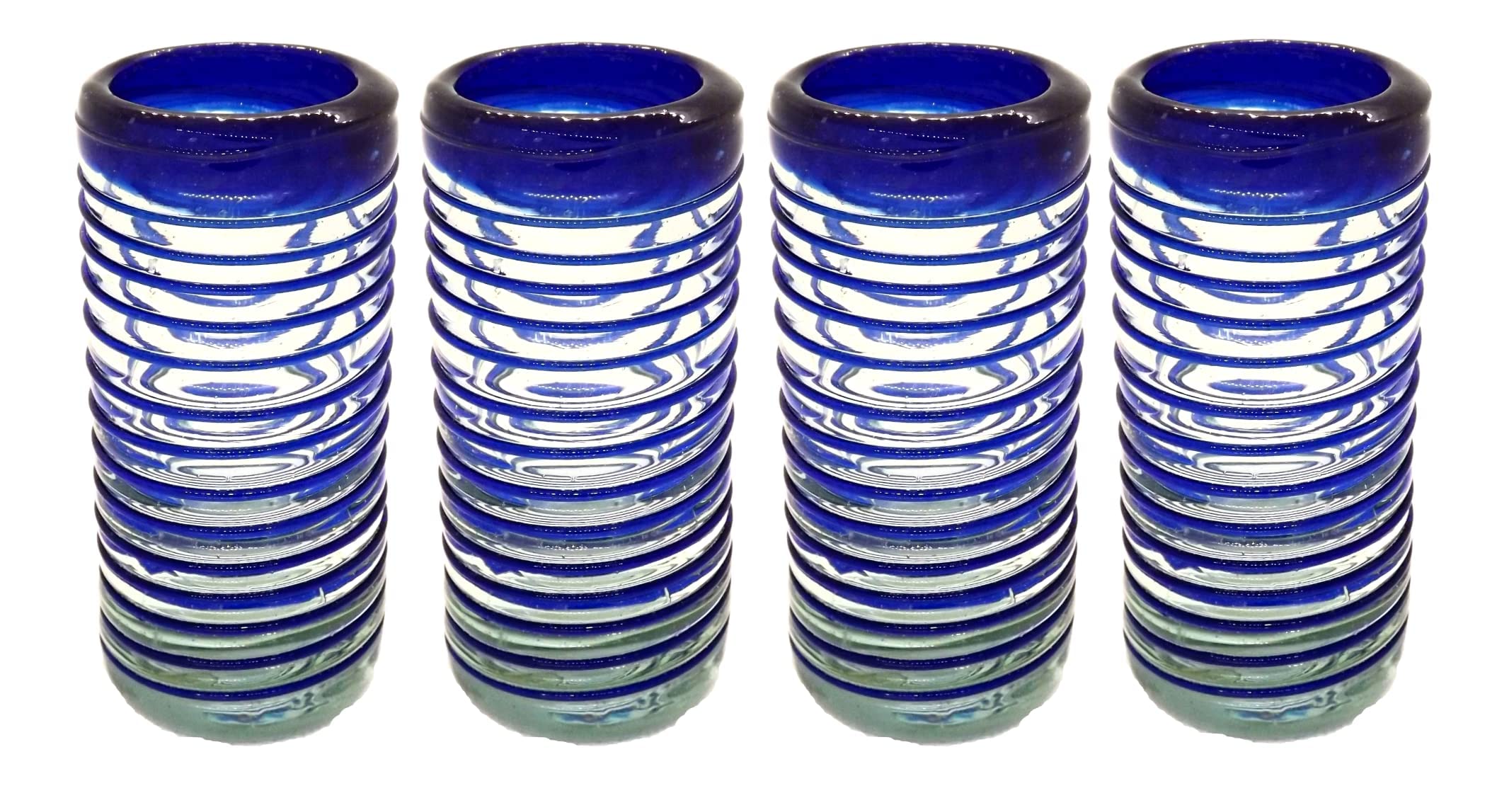 Authentic Mexican Tequila Shot Glasses Set - Hand Blown 2oz Tequila Glasses (4-Piece, Cobalt Blue Spiral Design) - Perfect for Parties, Cinco de Mayo Celebrations & Home Bar Decor