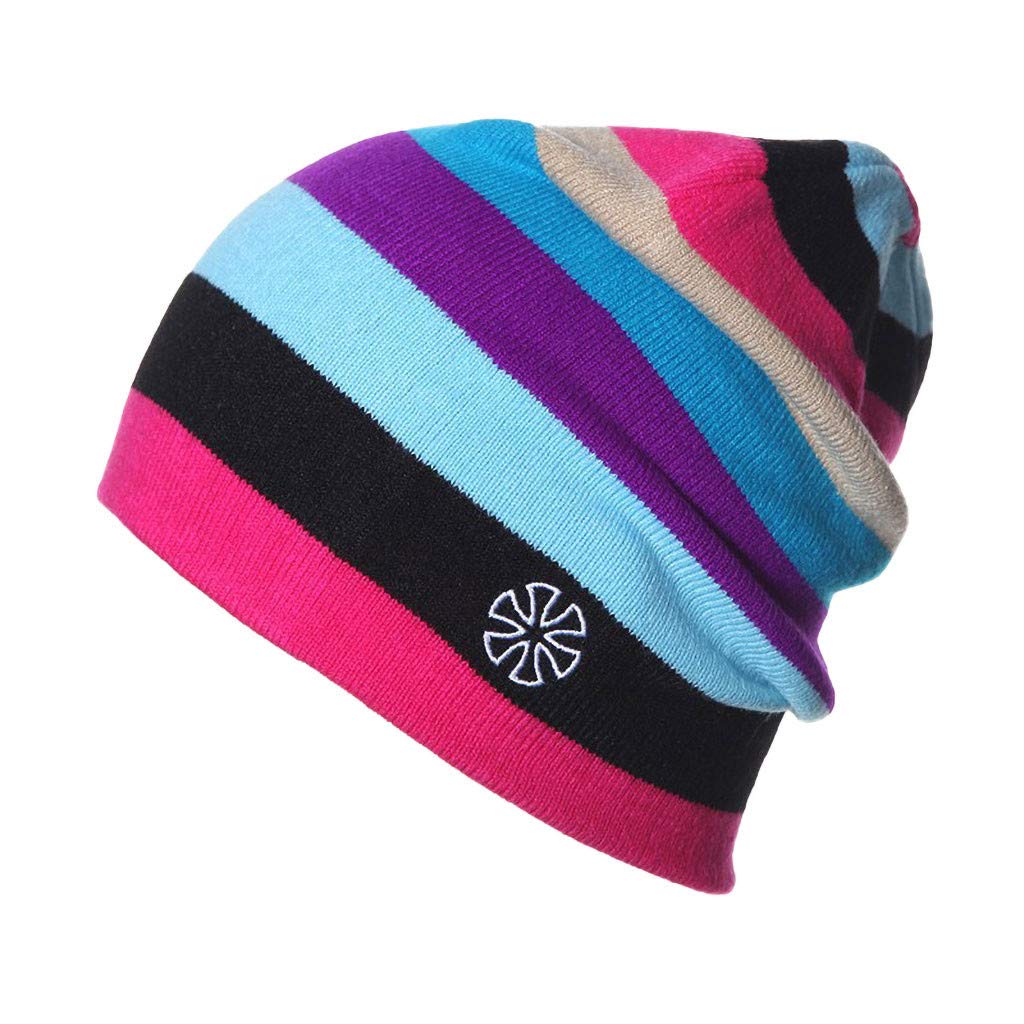 Warm Knit Ski Hat for Men & Women - Double Layer Winter Beanie with Rainbow Design, Baseball Cap Style for Skiing, Snowboarding & Outdoor Activities