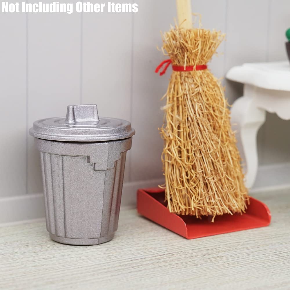 1/12 Scale Miniature Gray Trash Can - Odoria Dollhouse Accessories for Realistic Home Decor, DIY Projects & Model Scenes