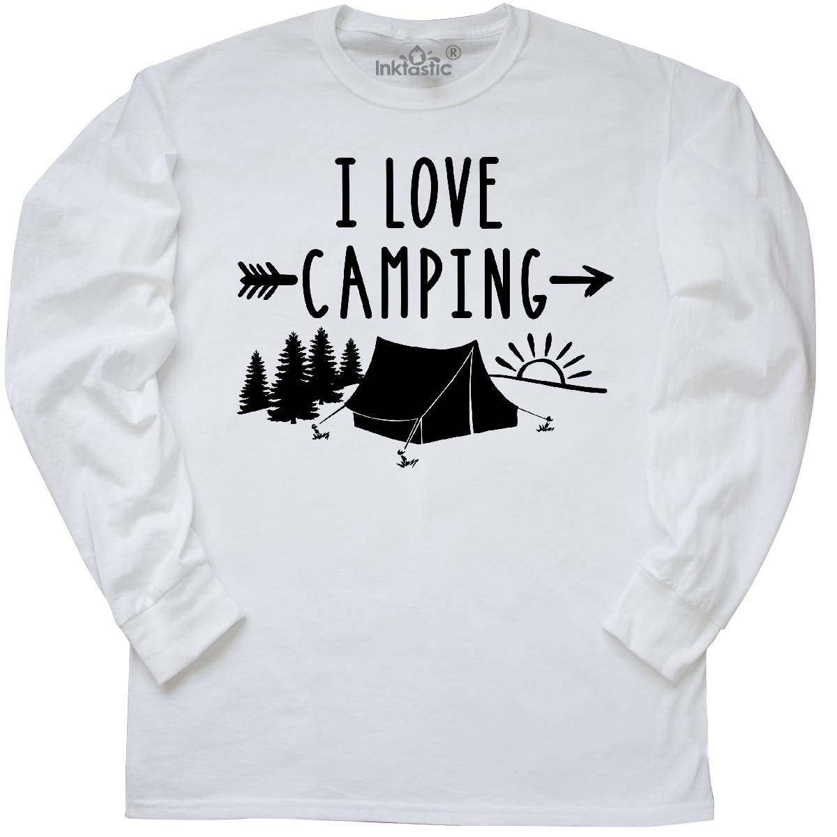 Inktastic I Love Camping - Tent and Trees Graphic Long Sleeve T-Shirt for Men & Women - Perfect for Outdoor Adventures, Hiking & Camping Trips