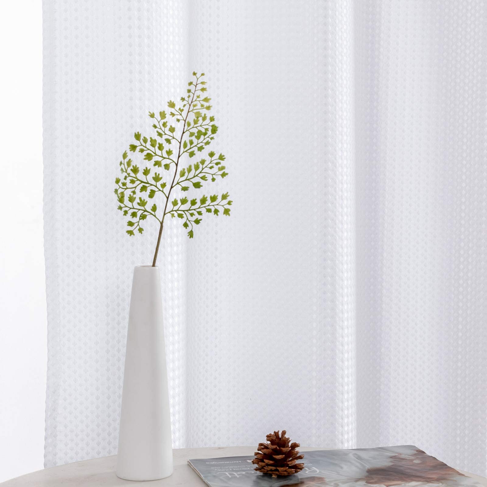 Vangao 90 Inch White Waffle Weave Curtains - Plaid Textured Grommet Top Window Drapes for Living Room & Bedroom | Blackout Privacy Sheers for Home Decor & Cozy Atmosphere