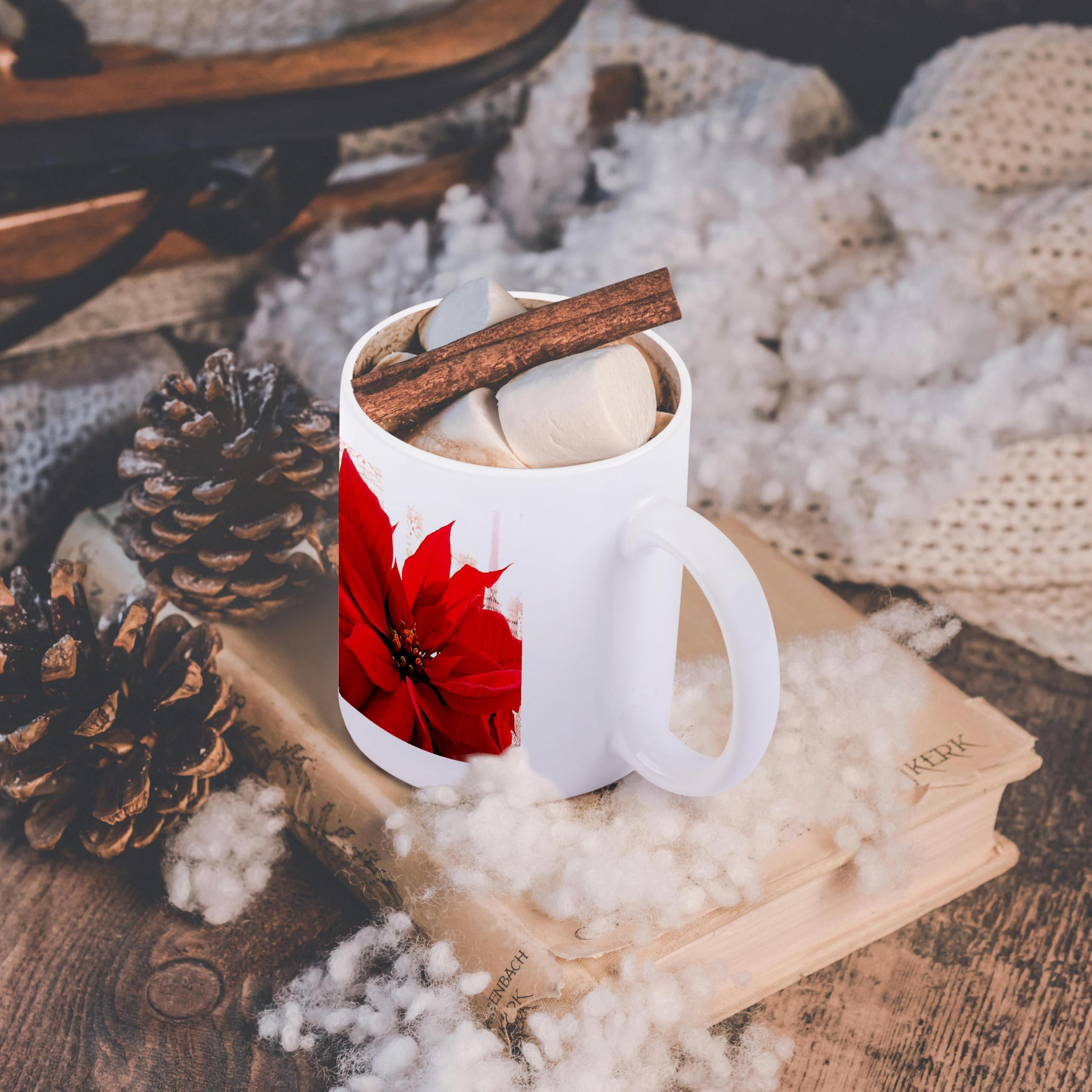 3D Rose Poinsettia Flower Design Ceramic Coffee Mug - 11 oz Insulated Tea Cup with Handle, Perfect for Christmas Gifts, Office Use & Home Decor