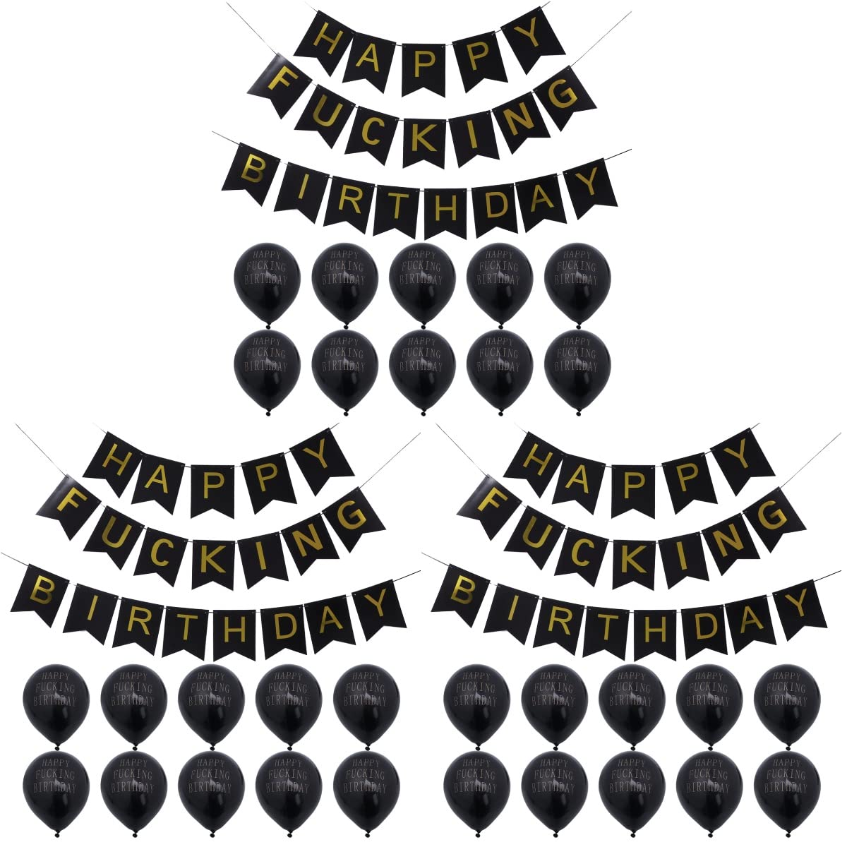 iFundom 3-Piece Birthday Party Decorations Kit - Happy FING Birthday Banner & Black Latex Balloons Set for Adult Parties, Home Decor, and Special Celebrations