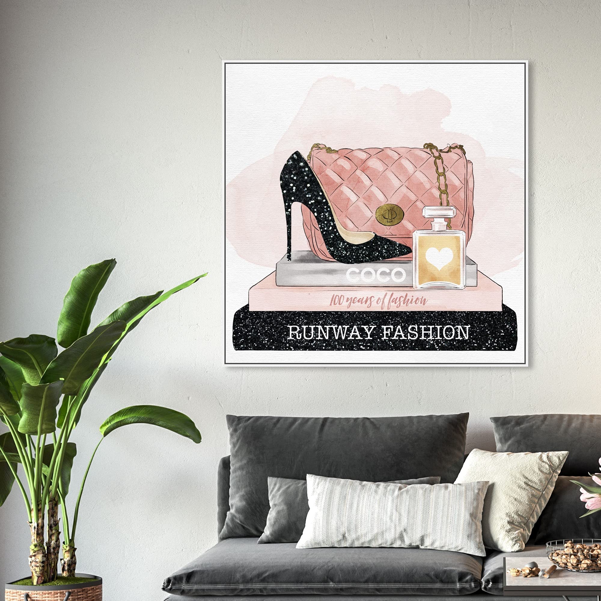 Oliver Gal Artist Co. Fashion & Glam Wall Art Canvas Print - Black Glitter Home Decor 40x40 with White Floating Frame - Perfect for Living Room, Bedroom & Office Decor