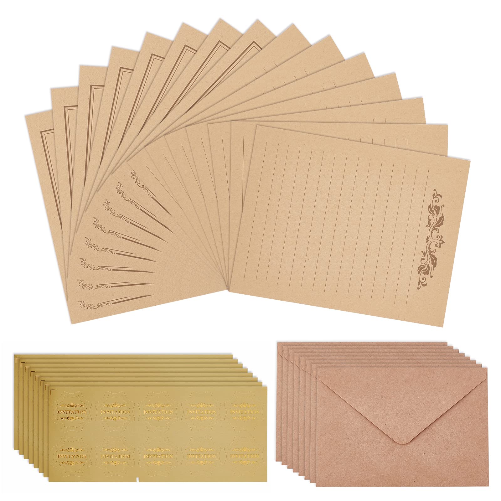 CARSPIRE 90pcs Vintage Paper & Envelopes Set for Wedding Invitations & Greeting Cards