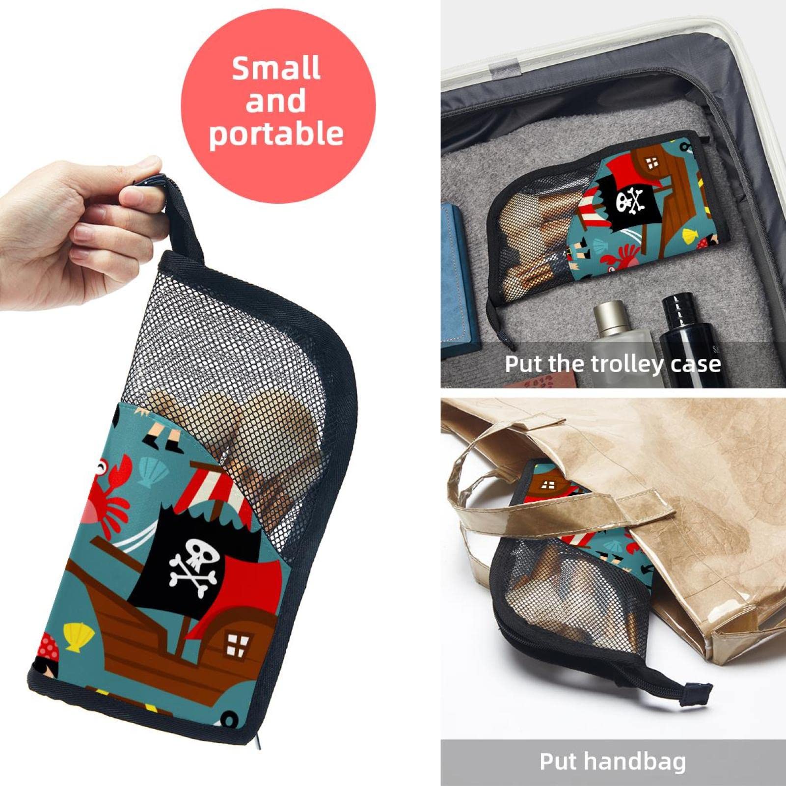 Cartoon Pirate Ocean Theme Makeup Brush Organizer Bag - 12 Slot Portable Makeup Brush Holder Case for Travel, Home & Professional Makeup Artists