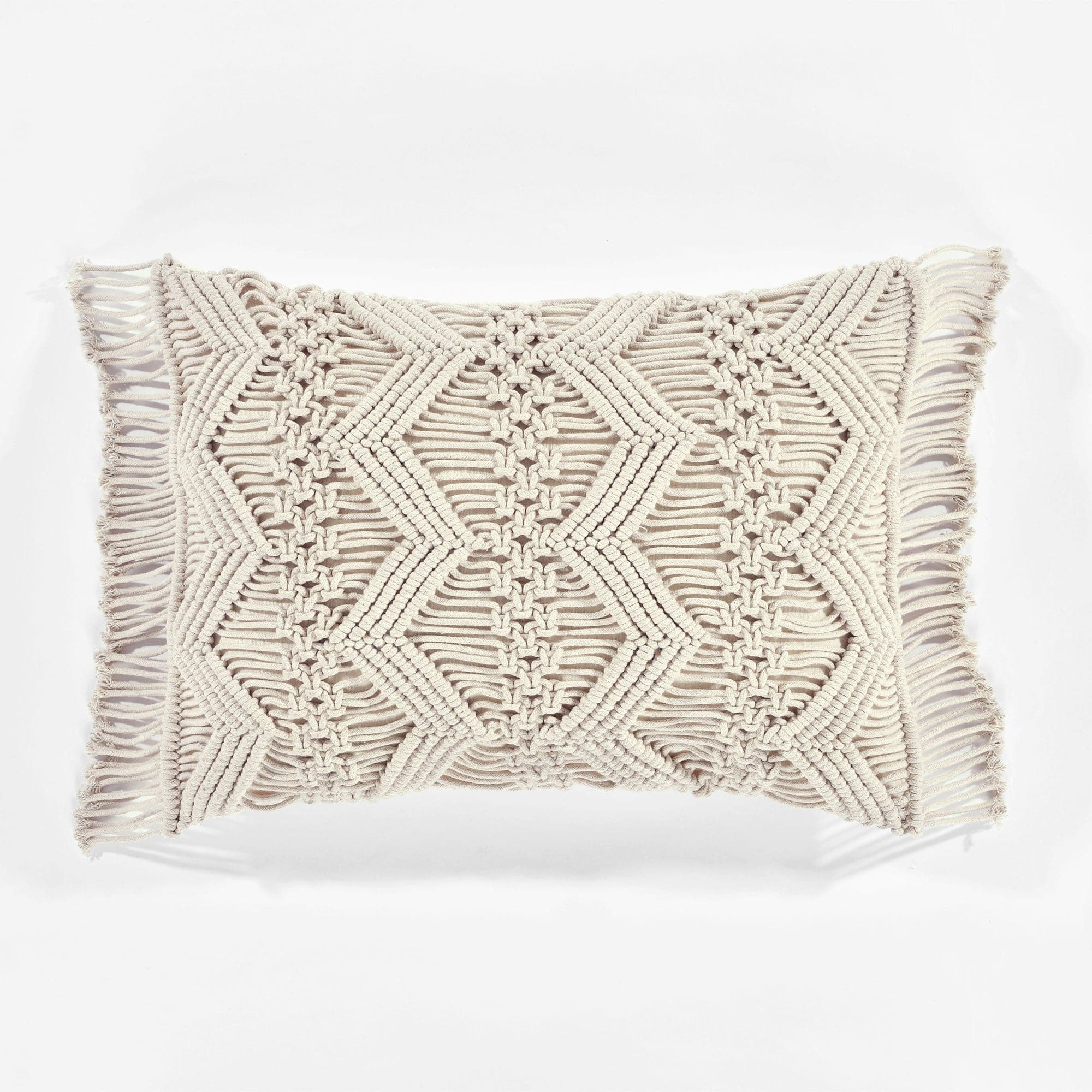 Handmade Chevron Macrame Pillow Cover - Bohemian Home Decor for Living Room, Bedroom & Nursery - 18x18 Inches