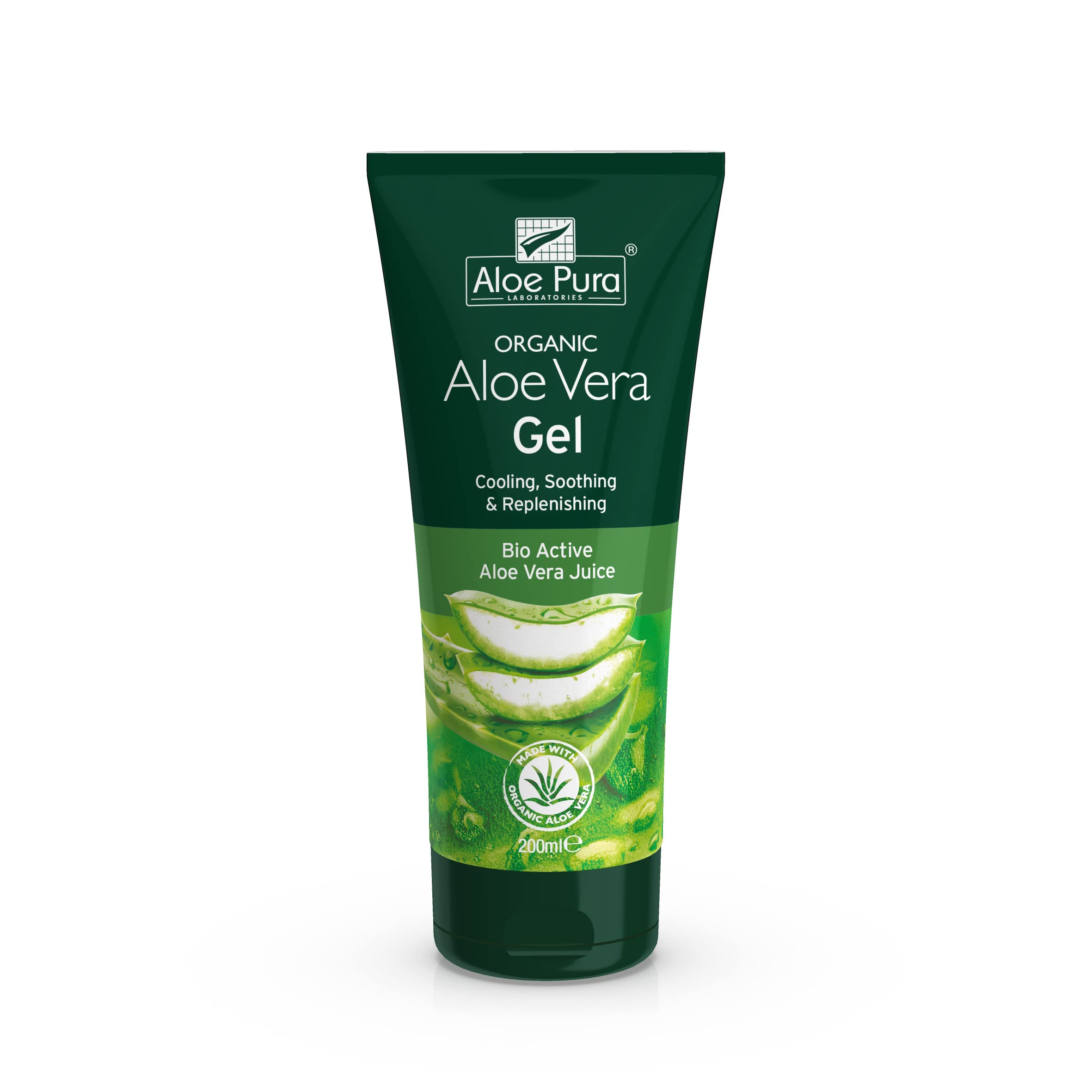 Organic Aloe Vera Gel for Face & Body - 200ml Cooling Soothing Vegan Aloe Pura Gel, Natural, Cruelty-Free, Paraben & SLS Free - Perfect for Sunburn Relief, After Sun Care, Skin Hydration & Hair Treatment
