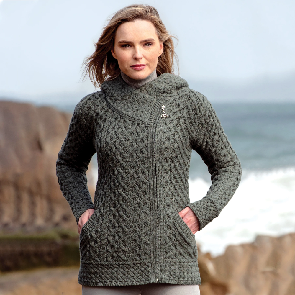 Aran Side Zip Hooded Cardigan for Women - Soft Knit Sweater with Pockets (3 Colors) - Perfect for Fall Layering & Casual Outfits