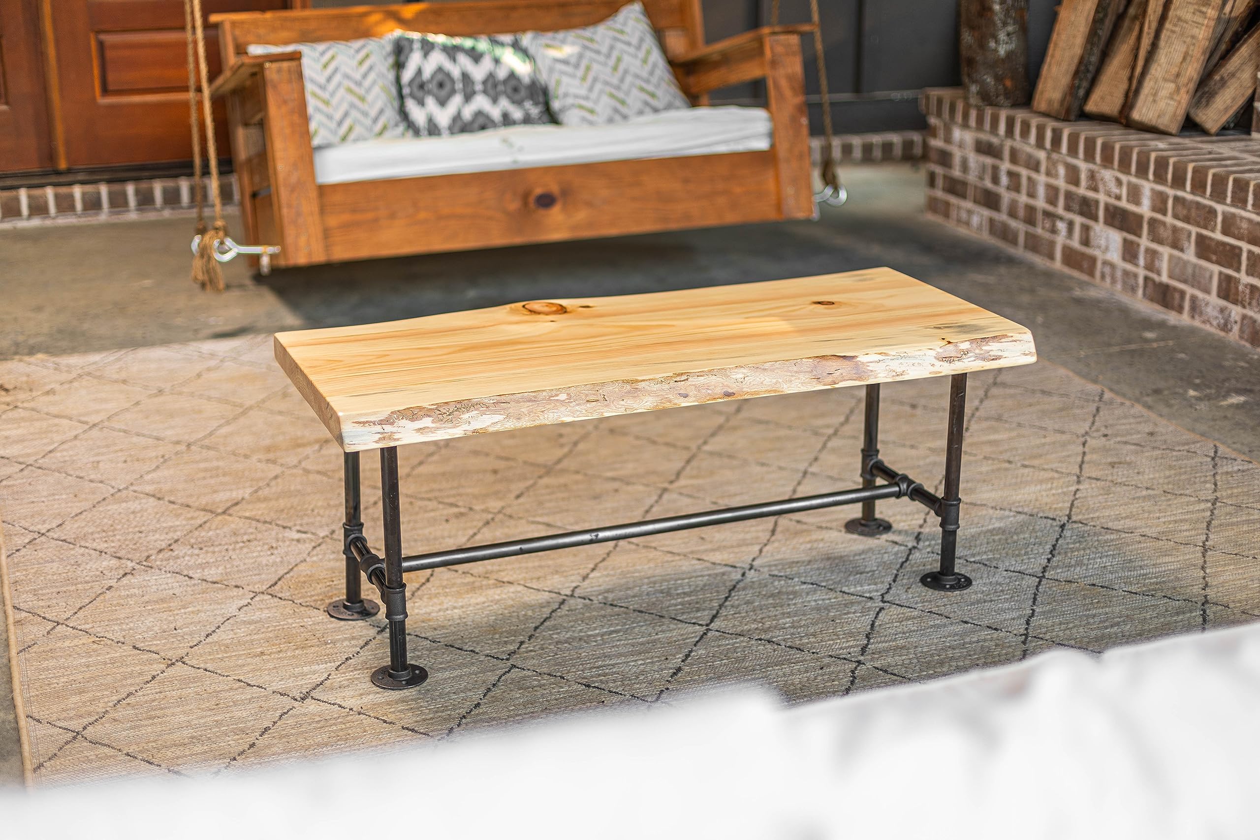 Handcrafted Live Edge Industrial Pipe Coffee Table Set of 3 - Rustic Unfinished Wood Furniture for Living Room, Lounge & Office Decor