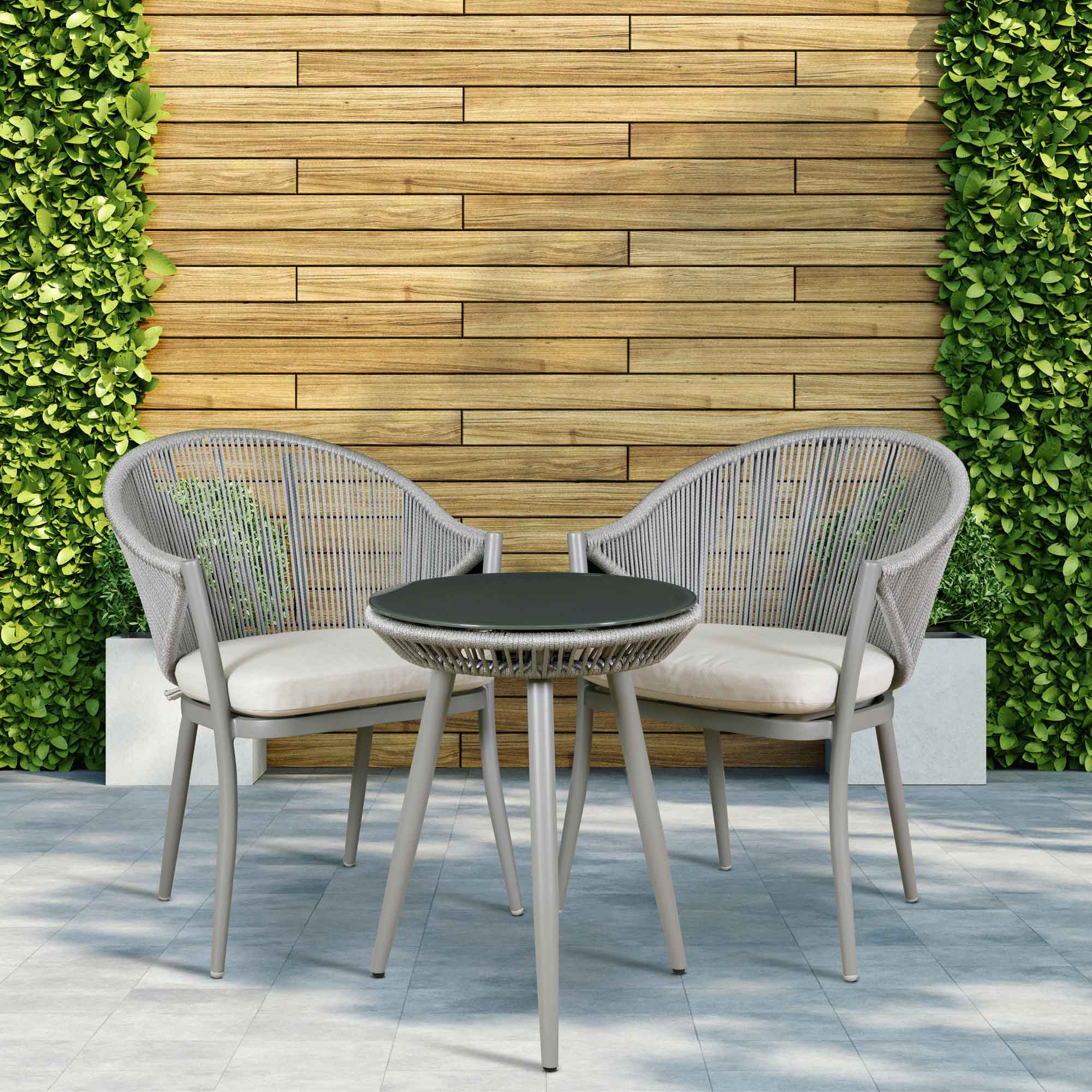 Echo 3-Piece Aluminum Patio Set with Tempered Glass Table Top - Grey DG58 | Outdoor Dining & Relaxing on Balcony, Deck or Garden