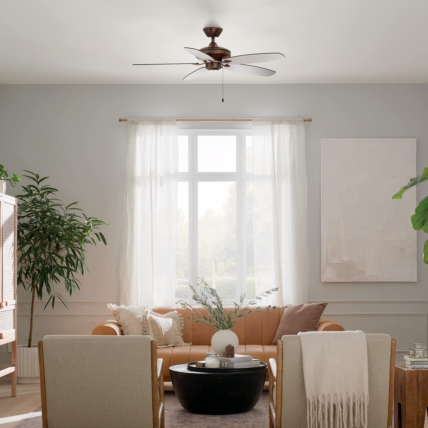 Kichler 52 Inch Indoor Ceiling Fan with Light, Oil-Rubbed Bronze Finish - Perfect for Living Room, Bedroom, and Office Cooling & Air Circulation
