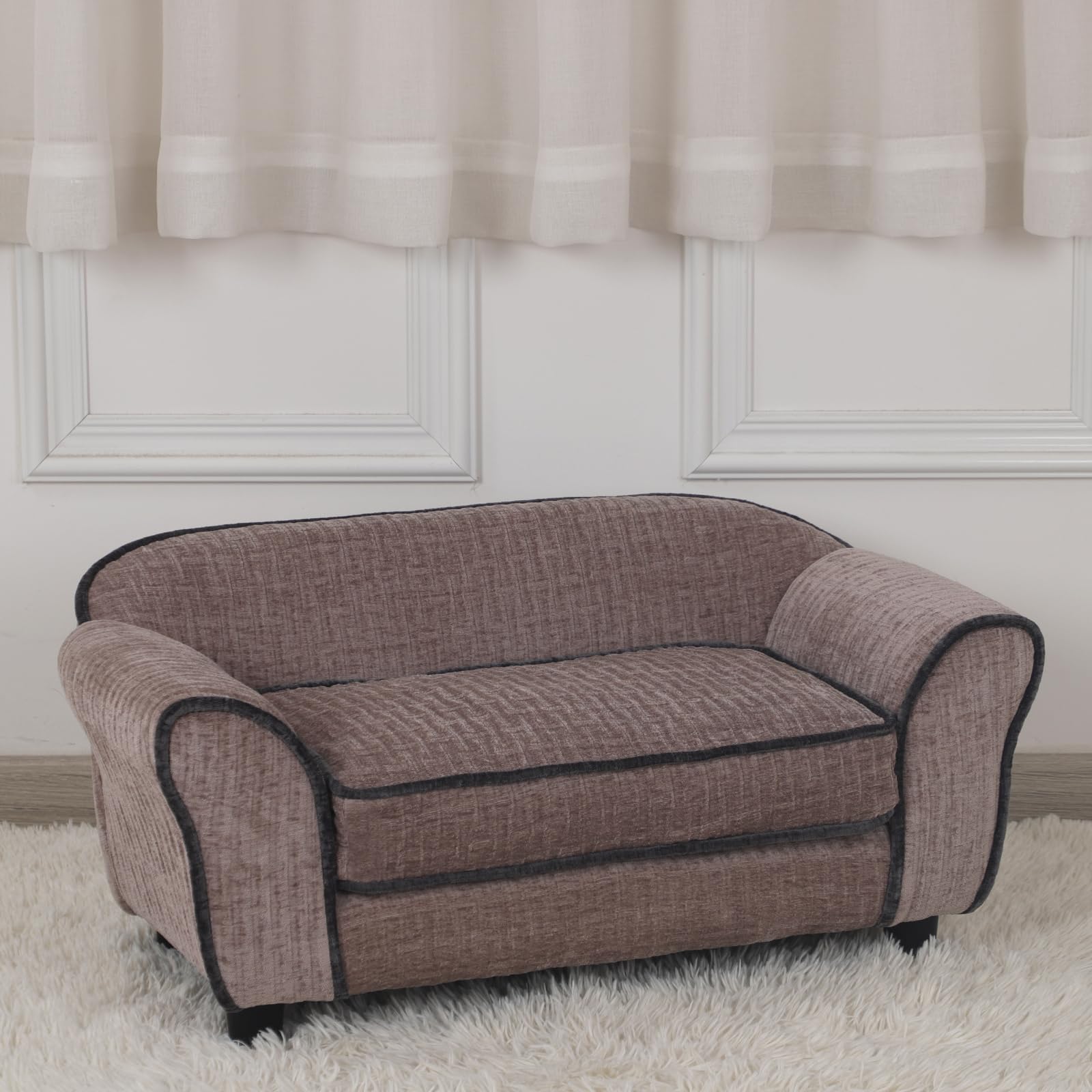 Luxury Striped Fleece Pet Sofa Bed for Small Dogs & Cats - Soft & Cozy Animal Sleeping Couch - Light Brown - Perfect for Living Room, Bedroom & Pet Napping Areas