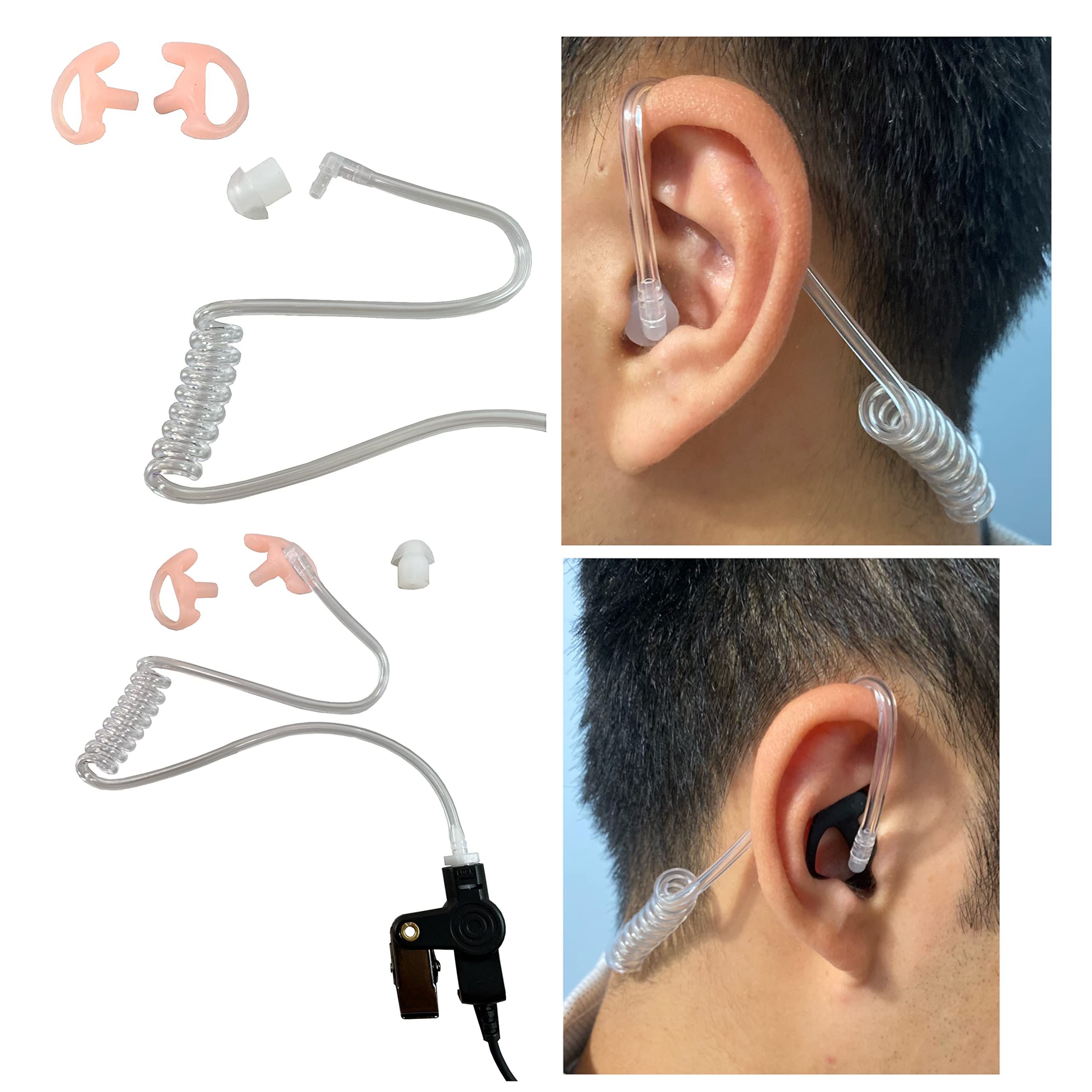 MaximalPower Replacement Acoustic Tube Earpiece Headset for Motorola Radios XPR6500 XPR6550 XPR6580 APX7000 APX6000 | Durable Single Wire Headset Mic with Reinforced Cable & Comfortable Black Earmolds (Left/Right) | Ideal for Security, Construction & Emergency Communication