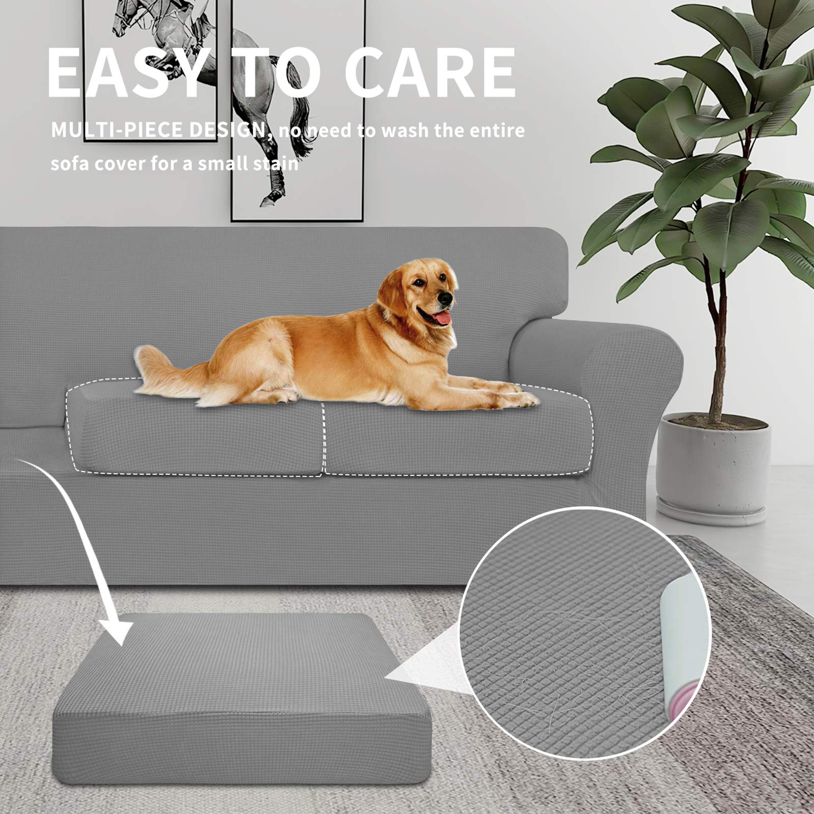 4-Piece Stretch Sofa Cover for Dogs - Washable Pet Furniture Protector with Elastic Jacquard Fabric - Fits 3-Cushion Couches (Light Gray) - Perfect for Pet Owners & Home Decor Protection
