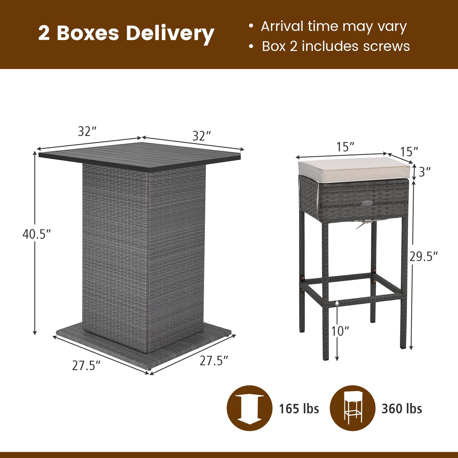 Outdoor Rattan Bar Set with 4 Stools - 5-Piece Patio Wicker Bar Table & Chairs, Heavy-Duty Steel Frame & Included Cushions - Perfect for Backyard, Poolside, or Garden Entertaining