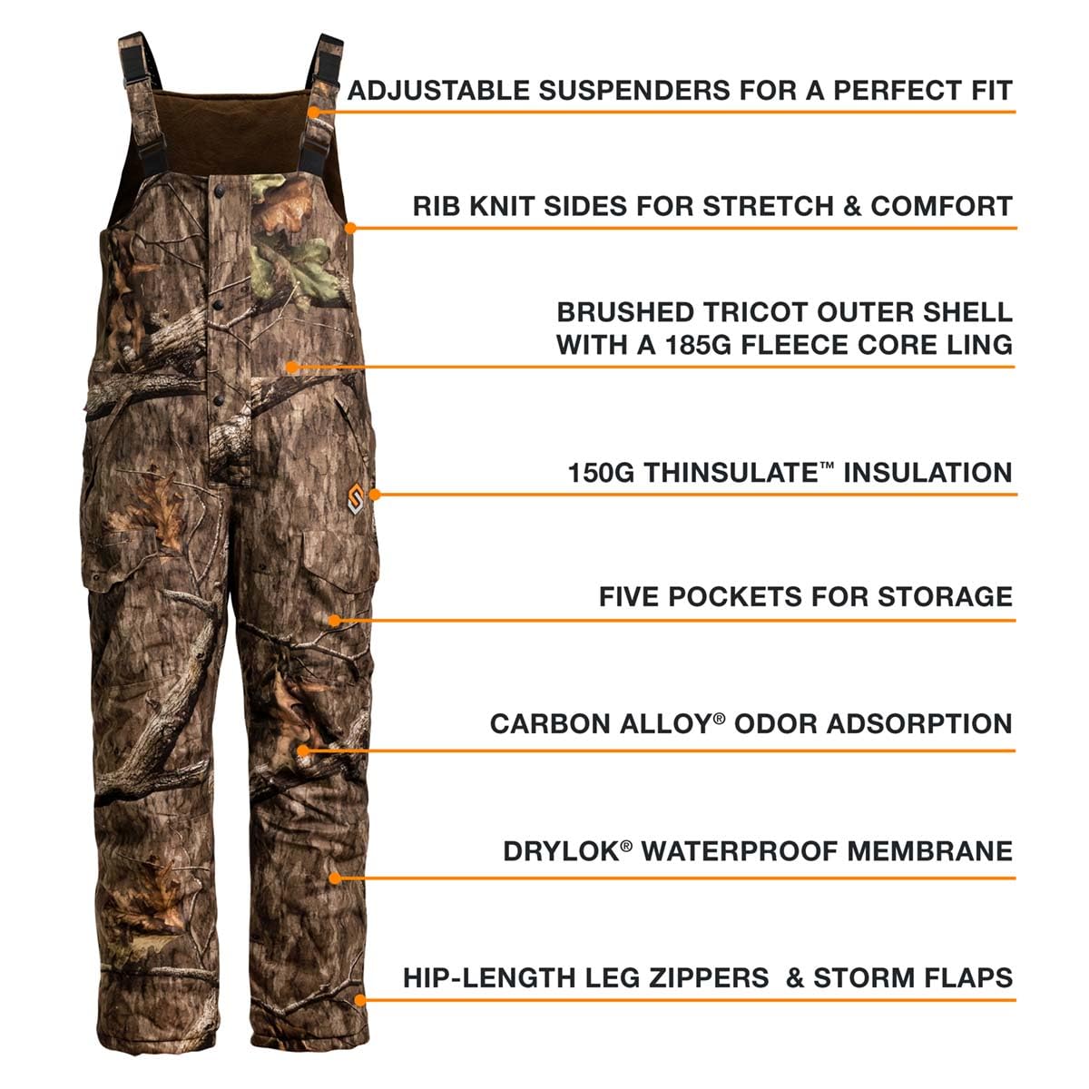 ScentLok Alpha Elite Waterproof Insulated Camo Hunting Bibs for Men - Warm Winter Hunting Pants with Odor Control Technology - Perfect for Deer Hunting, Duck Hunting & Outdoor Adventures