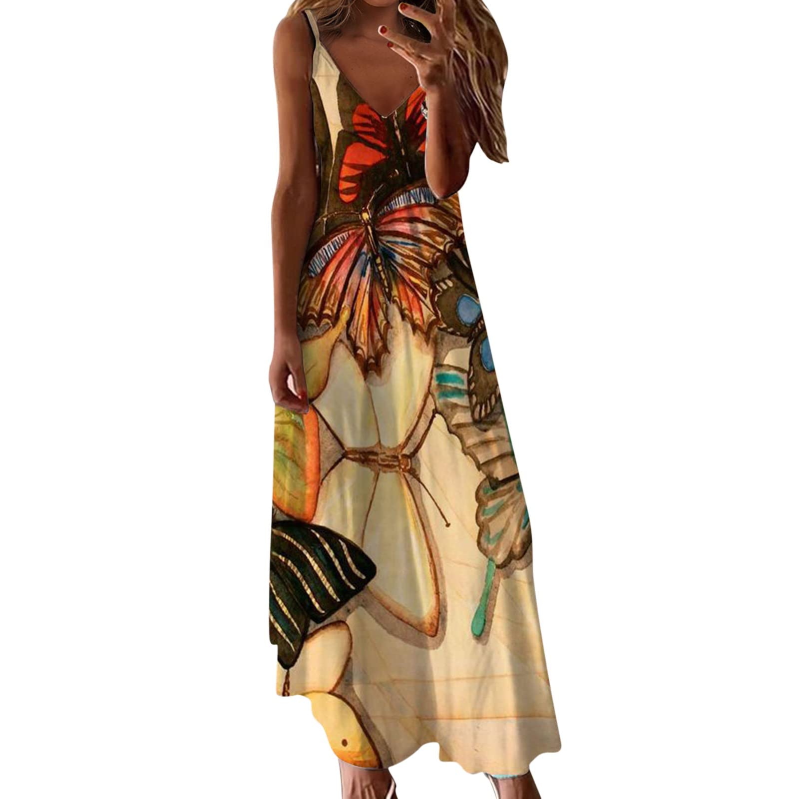 Plus Size Sun Dresses for Women - Floral Print Casual Sleeveless Vintage Bohemian V-Neck Maxi Dress | Perfect for Beach Vacations, Summer Outings & Boho Chic Style