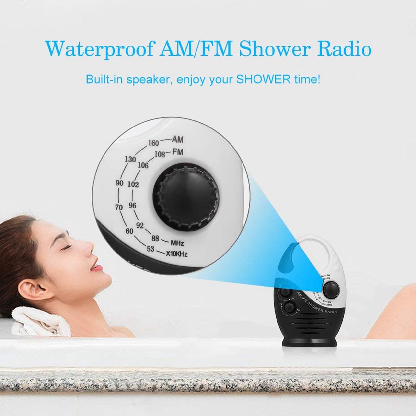 ISTOVO 2-Pack AM/FM Mini Shower Radio - Waterproof Bathroom Radio with Built-in Speaker, Hanging Design for Shower, Pool & Outdoor Use