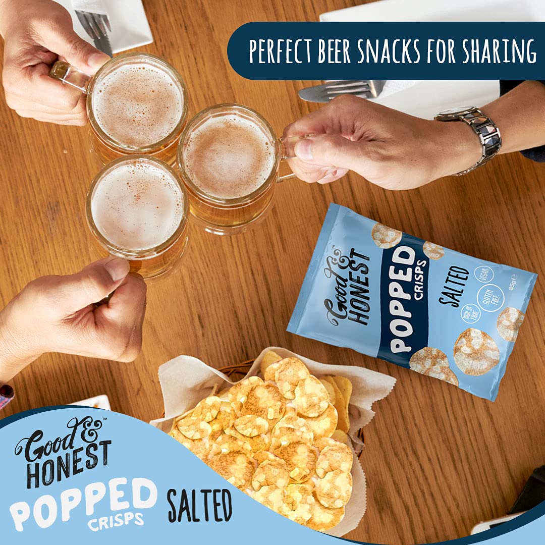 Good & Honest Gluten-Free Popped Crisps - Sea Salt Flavor - 8 Pack (85g Each) - Healthy Snack for Parties, Movie Nights & On-the-Go