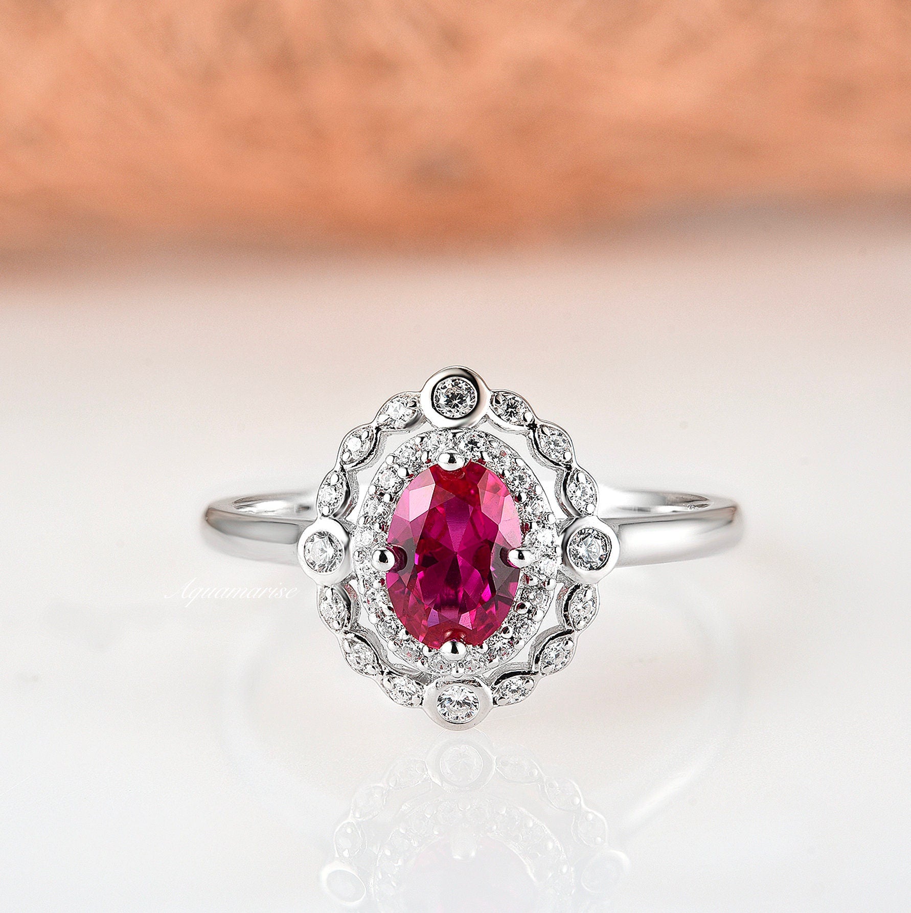 Valentina Ruby Ring Sterling Silver - Elegant Handmade Jewelry for Women, Perfect Gift for Valentine's Day, Anniversary & Special Occasions