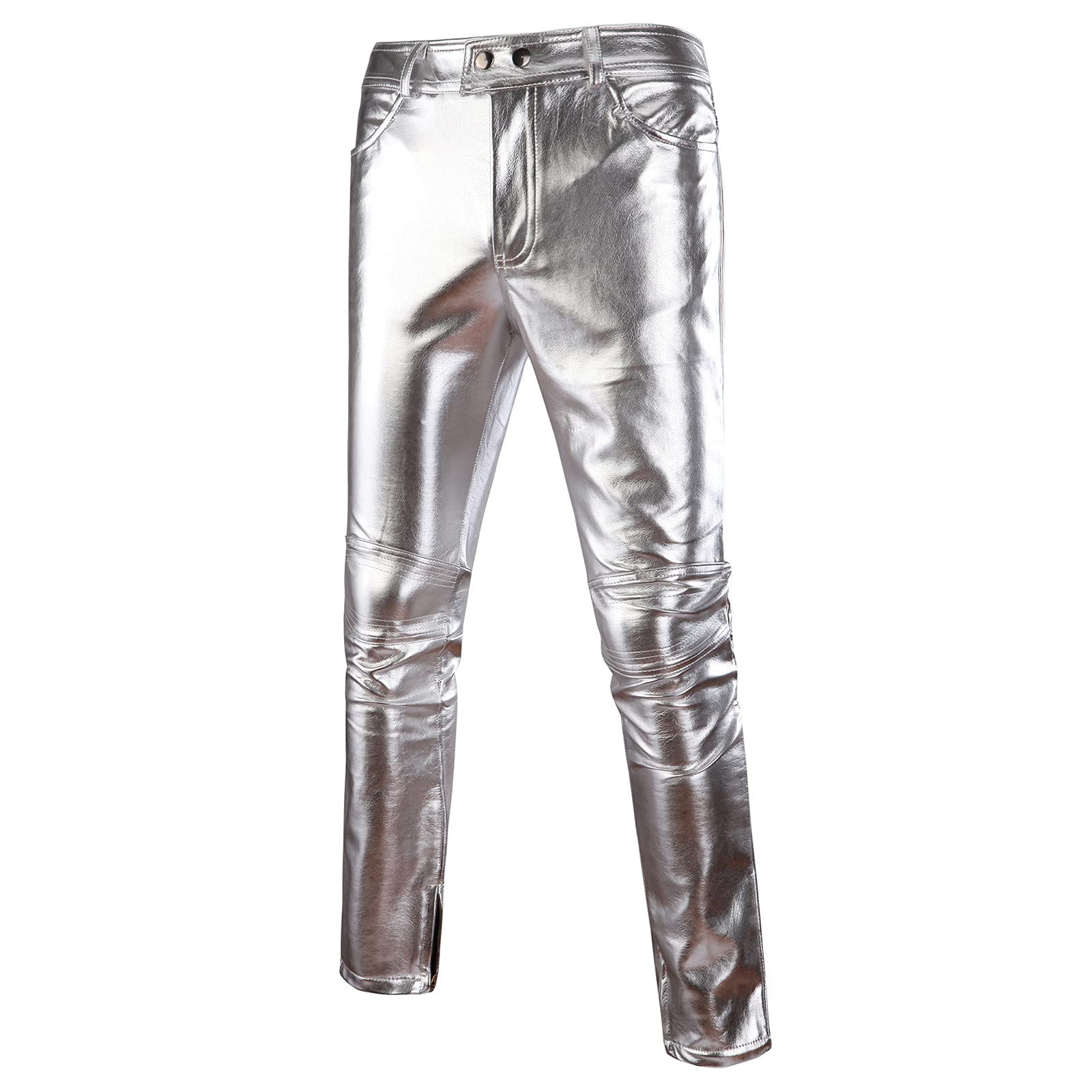 Qucoqpe Men's Reflective Leather Pants - Nightclub & Stylist Wear for Night Out