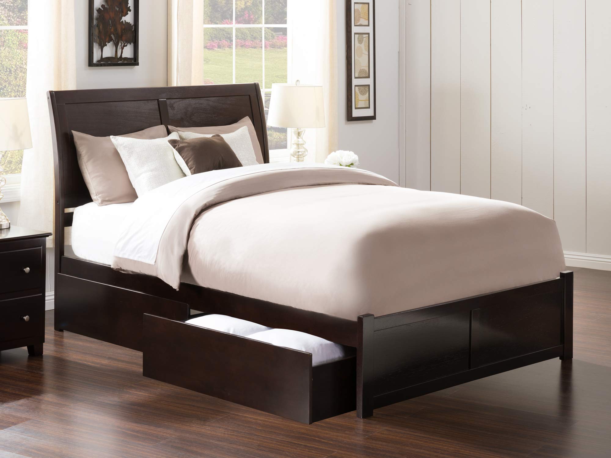 AFI Portland Queen Size Platform Bed with Footboard & Storage Drawers in Espresso - Modern Wooden Bed Frame with Underbed Storage for Small Spaces, Bedroom Furniture for Home & Apartment
