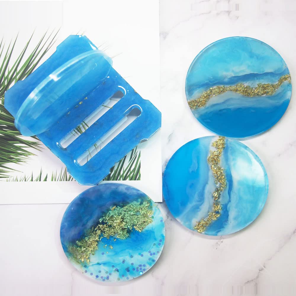 4-Piece Round Silicone Resin Coaster Molds Set with Unique Holder - DIY Epoxy Resin Casting Kit for Handmade Coasters, Cup Mats & Home Decor - Perfect for Crafting, Gift Making & Table Setting