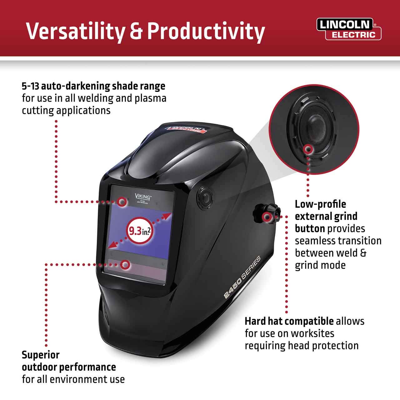 Lincoln Electric Viking 2450 Welding Helmet - Auto Darkening Welder Mask with Premium Optical Clarity for MIG, TIG, ARC Welding - Perfect for DIY Projects, Metal Fabrication & Professional Workshops