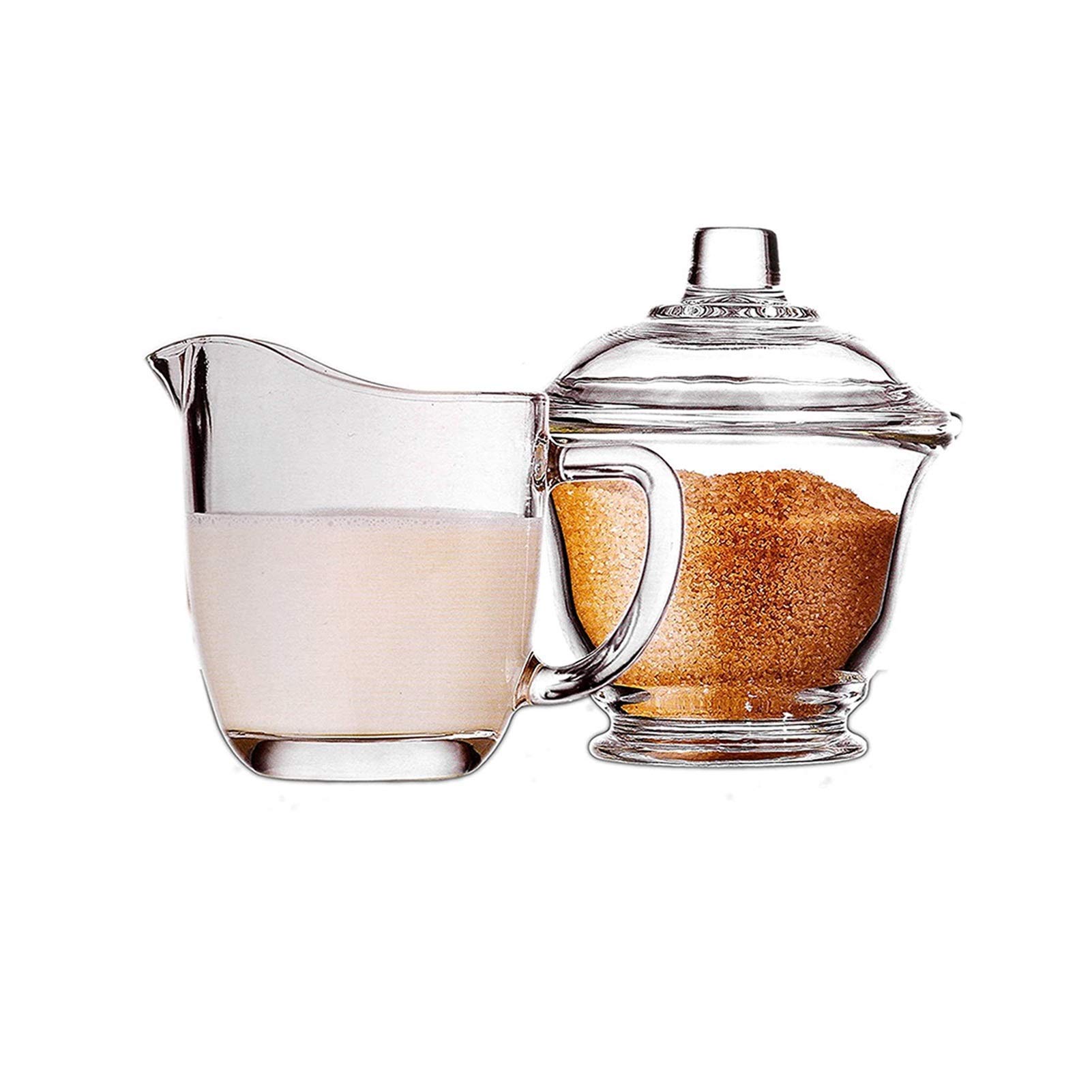 FMOGE 170ml/5.7oz Glass Sugar Bowl with Lid & Milk Creamer Pitcher Set - Transparent Coffee Accessories for Home, Cafe, and Restaurant Use