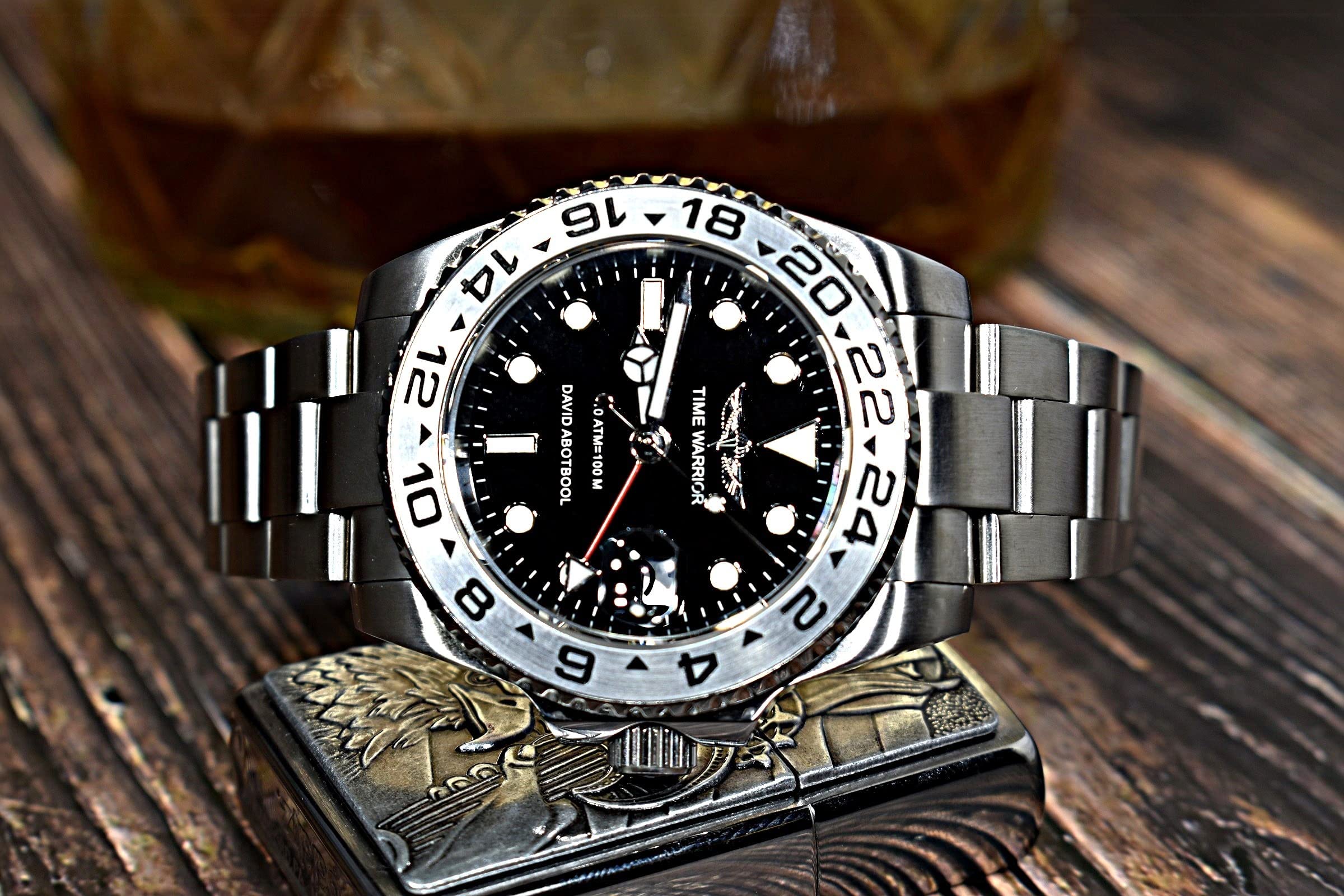 Men's GMT Sport Watch 42mm Waterproof Stainless Steel Sapphire Glass Wristwatch (Silver) - Perfect for Travel, Business & Outdoor Activities