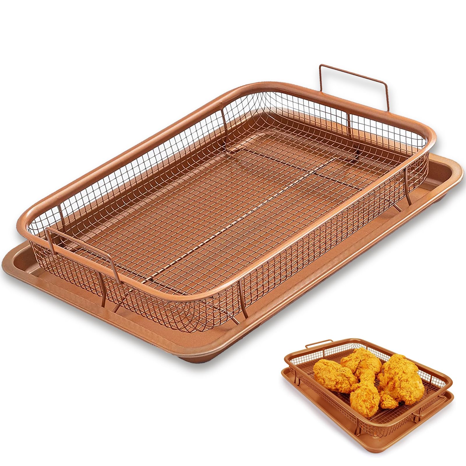 Non-Stick Copper Air Fryer Basket & Crisping Tray Set (12.8