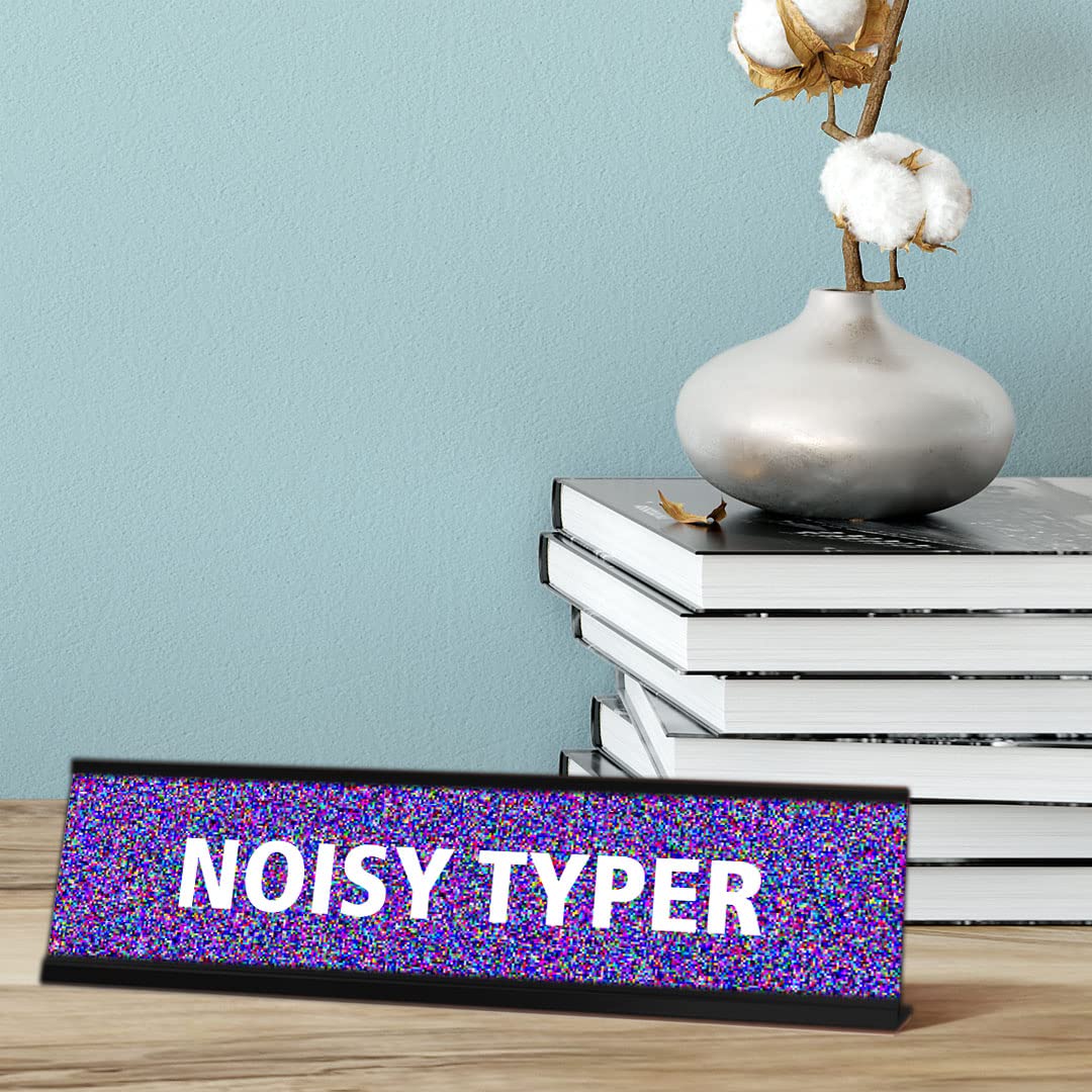 Quiet Please - Noisy Typer Sign, Blurred Black Frame, 2 x 8 Inch Office Desk Sign for Workplace, Library & Study Areas - Reduce Keyboard Distractions