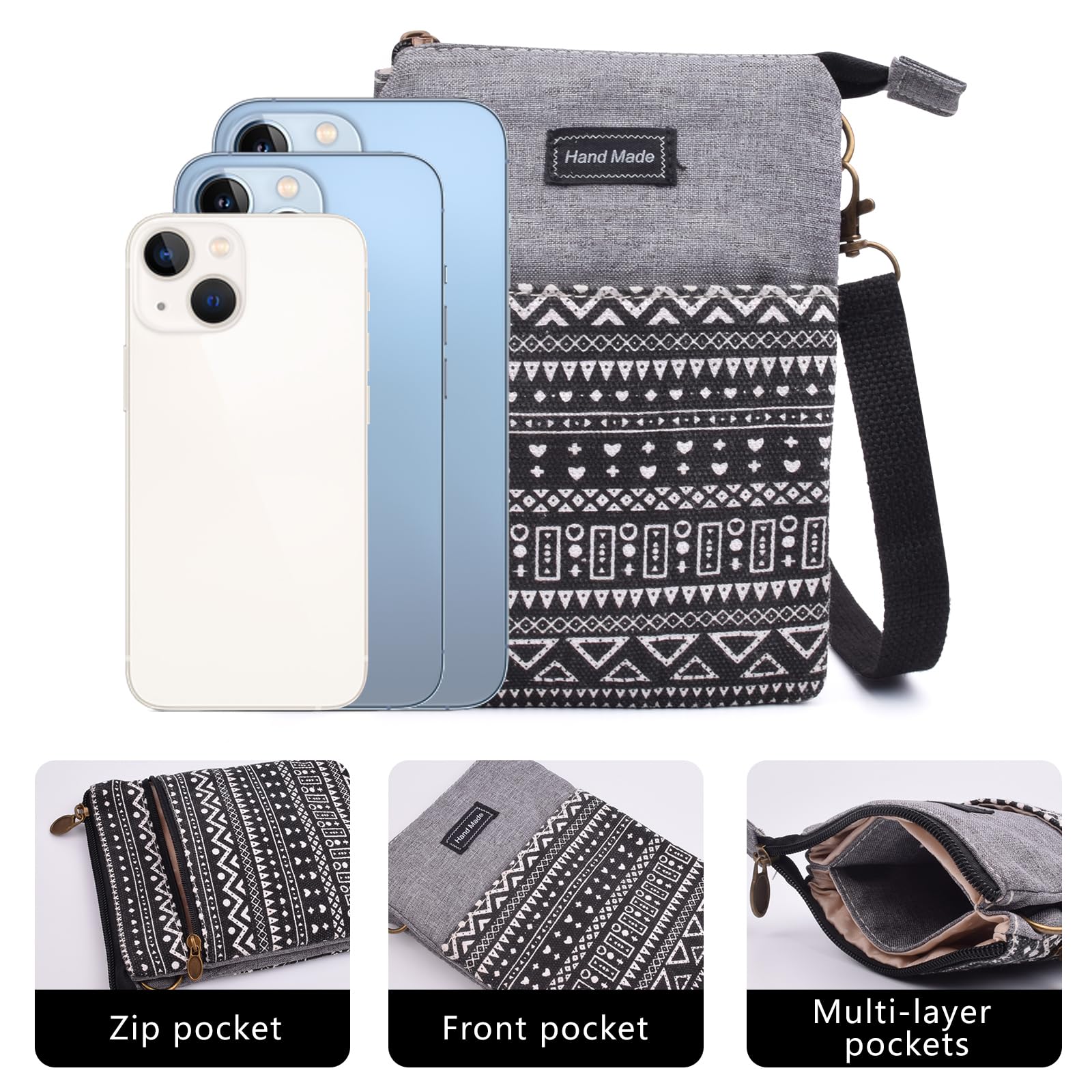 WITERY Leaf Pattern Canvas Crossbody Phone Purse - Lightweight Small Wallet Bag for Women & Girls | Perfect for Daily Use, Travel, Shopping & Outdoor Activities