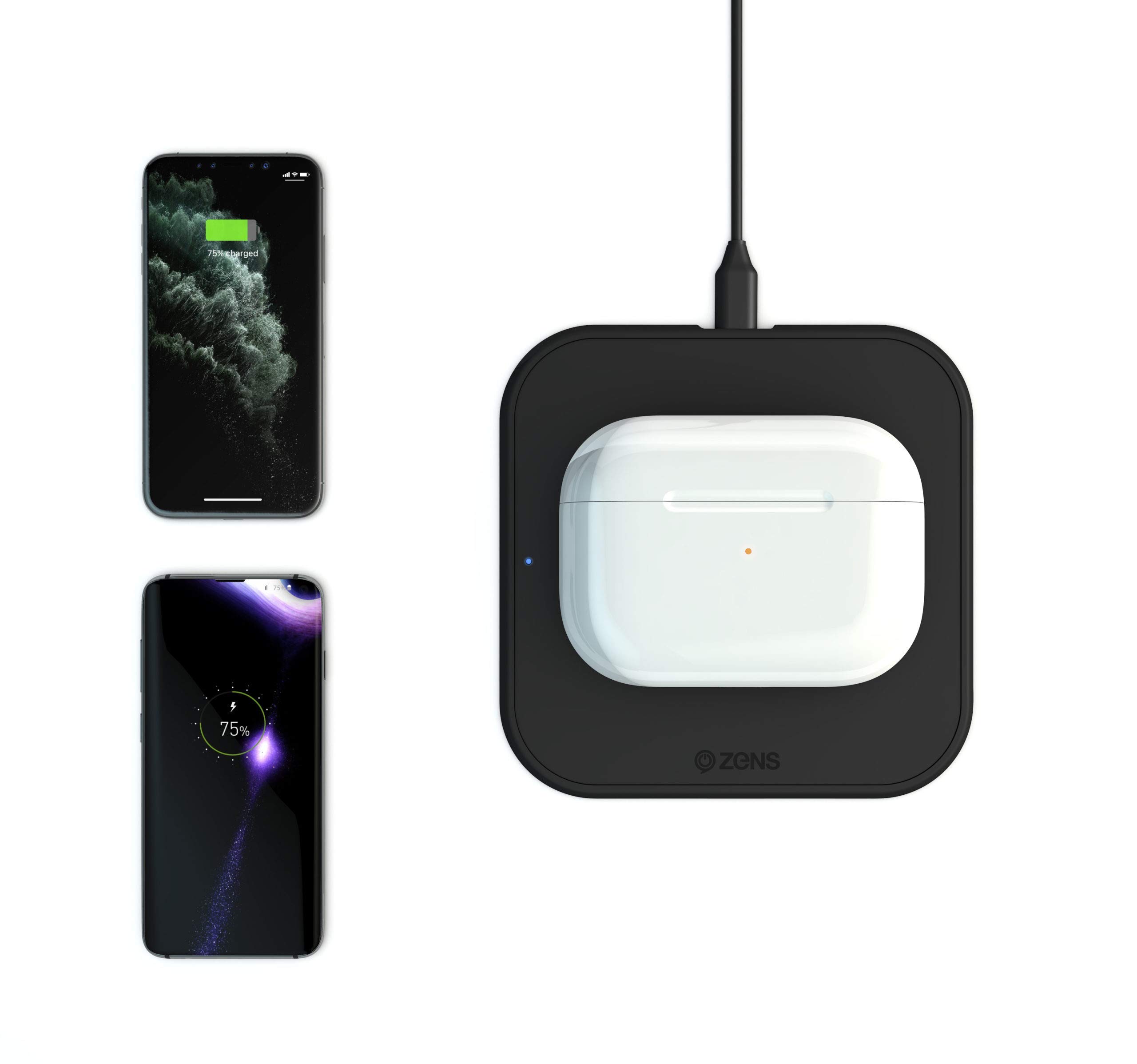 ZENS 10W Fast Wireless Charger for iPhone & Samsung - Non-Slip Surface, 5mm Height, Auto Standby Mode | Perfect for Bedside, Office & Travel Charging