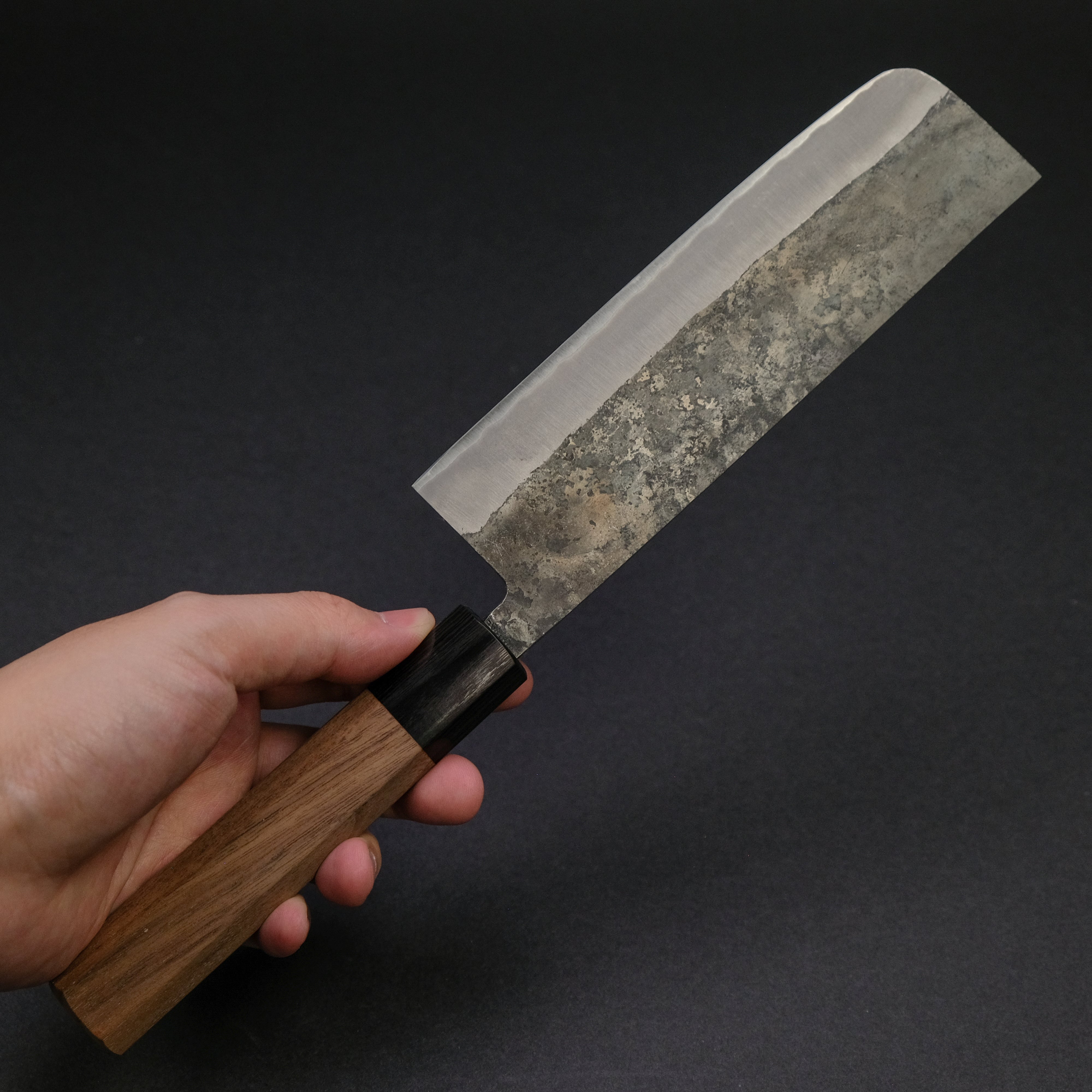 Hitohira Harima Forged Blue Super Stainless Clad Nakiri Knife with Walnut Handle - Professional Japanese Vegetable Knife for Precise Chopping, Slicing & Dicing in Home Kitchens & Restaurants