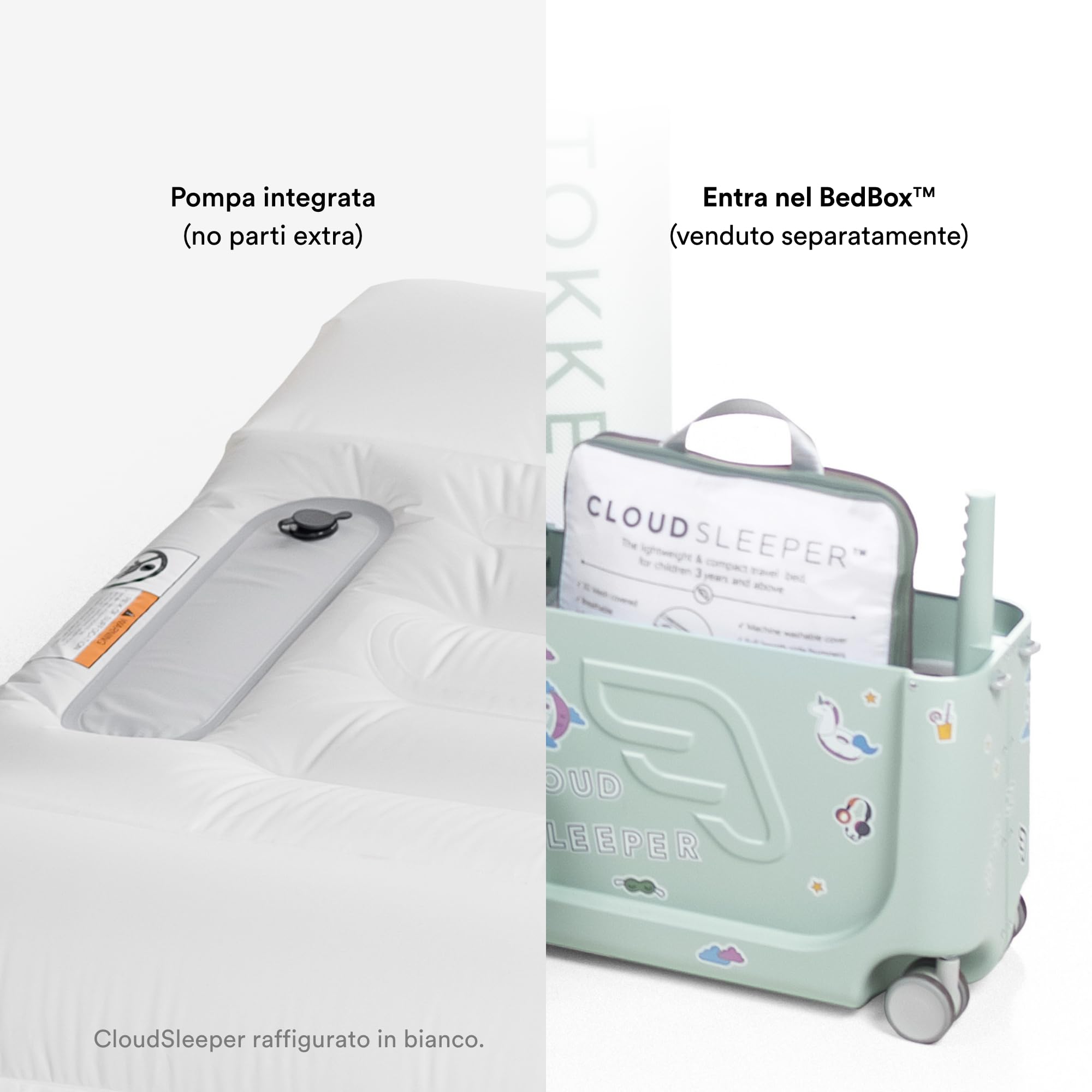 Stokke JetKids CloudSleeper Inflatable Kids Travel Bed with Integrated Pump & Packing Cube - Portable Toddler Sleeping Solution for Airplanes, Cars & Hotels - Best for Ages 2+ (Animal Family Design)