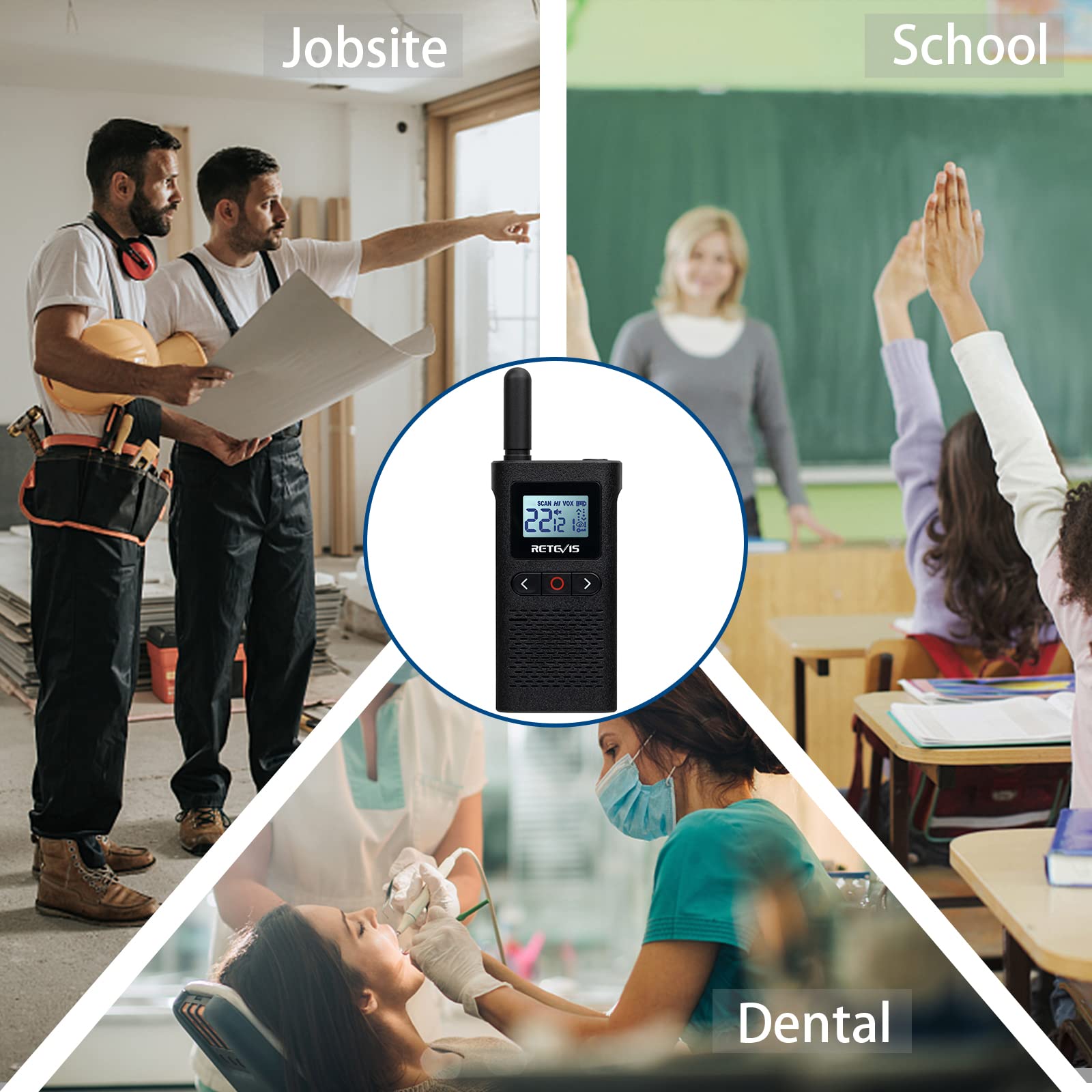 Retevis RB28 Rechargeable Walkie Talkies with Earpiece - USB-C Long Range Two Way Radios, 1500mAh Battery, NOAA Weather Alert, Large LCD Screen - 10 Pack for Business, School, Restaurant & Healthcare Use