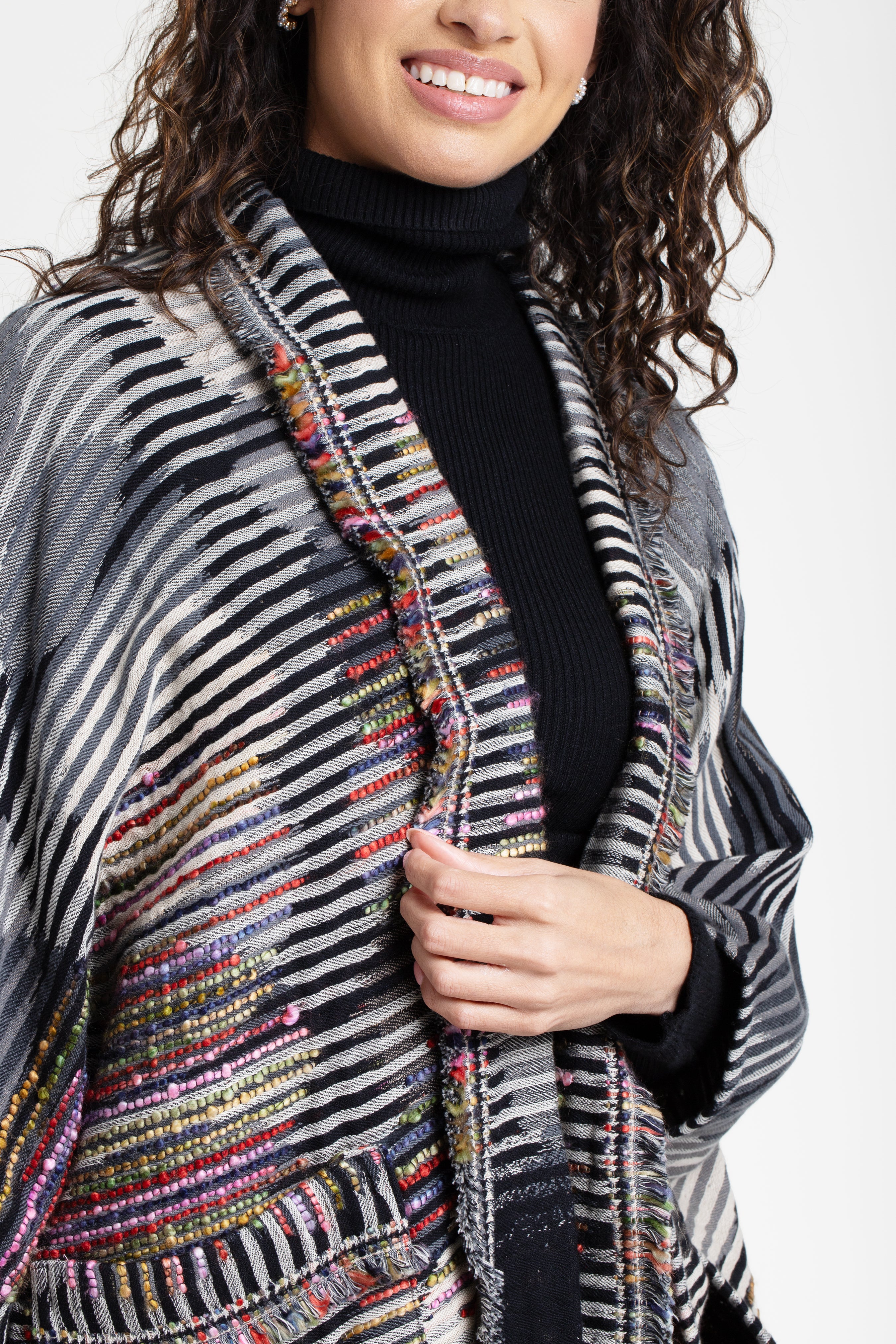 Stylish Cotton Fringe Embellished Kimono Jacket for Women - Boho Chic Cover Up for Beach, Festival & Summer Outfits