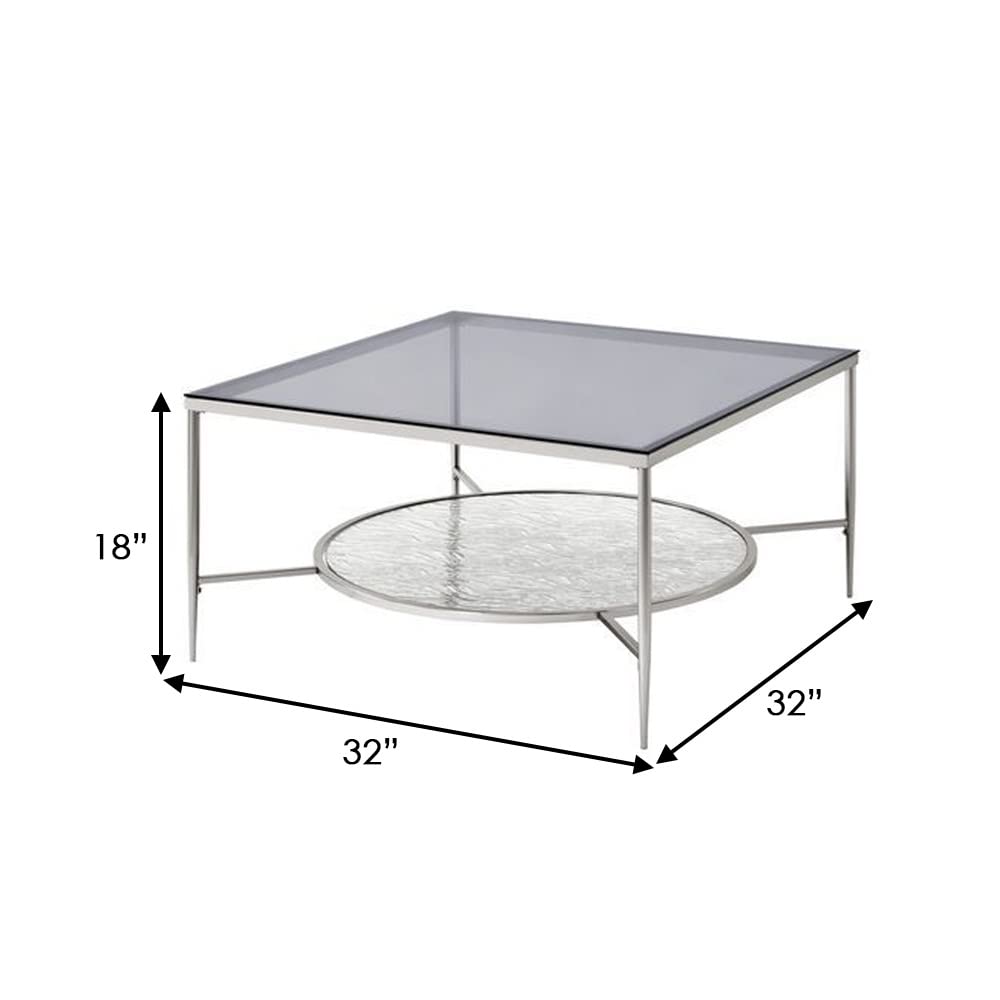 Benjara Modern Round Coffee Table with Textured Shelf - Silver Finish for Living Room, Lounge & Office Decor