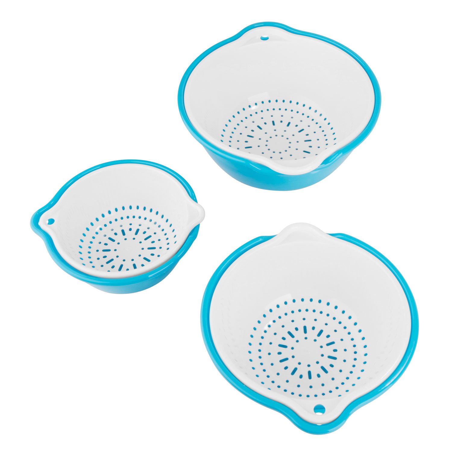 SumacLife 6-Piece Stainless Steel Colander Set with Drip Bowl - Perfect for Washing Fruits, Vegetables & Pasta - Sky Blue Kitchen Strainer for Salad Prep, Draining & Healthy Cooking