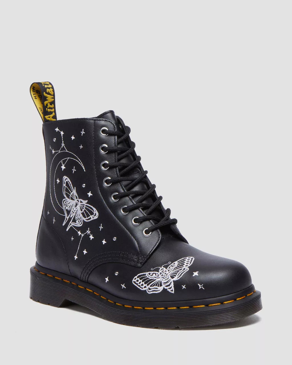 1460 Celestial Moth Embroidered Lace Up Boots - Vintage Style Combat Boots for Women | Gothic Fashion, Punk Rock Outfits & Festival Wear