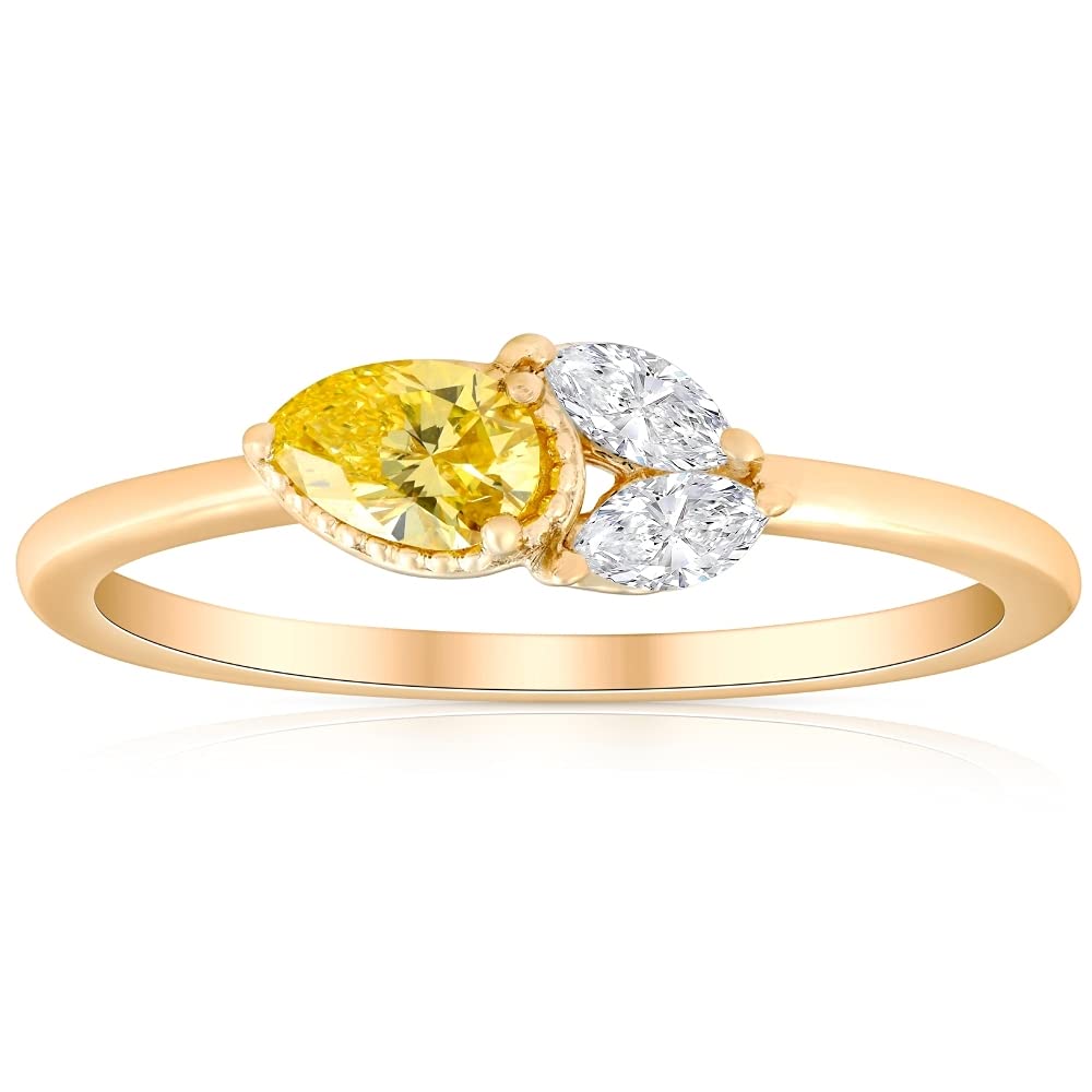 3/8Ct Fancy Yellow Pear & Marquise Shape Lab Grown Diamond Ring in 14K Yellow Gold - Elegant Engagement & Anniversary Jewelry Gift for Women