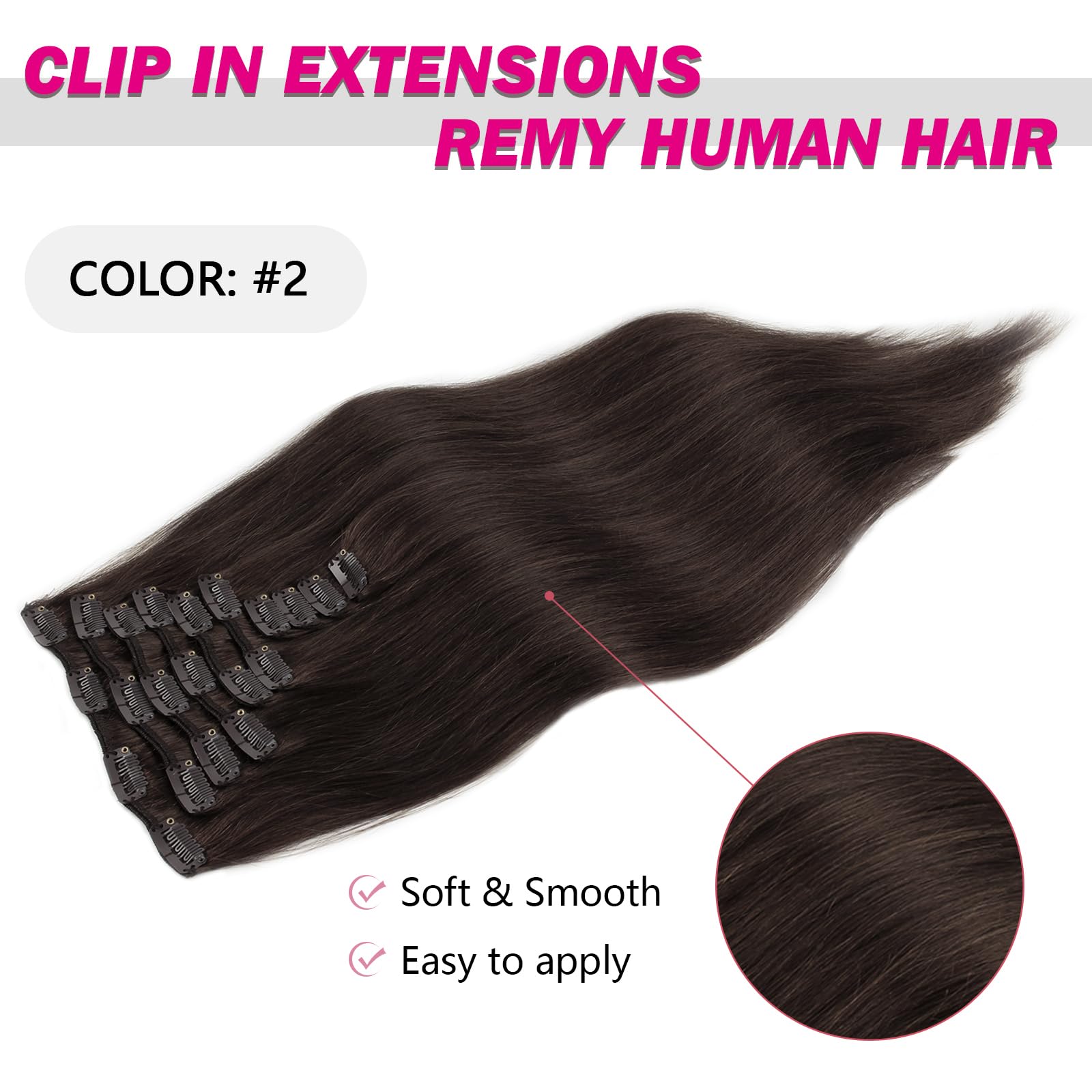 SixStar Clip In Hair Extensions 20 Inch Dark Brown - 180g Remy Human Hair Weft, Silky Straight Clip On Hair Extensions for Length & Volume | Perfect for Parties, Weddings & Everyday Styling